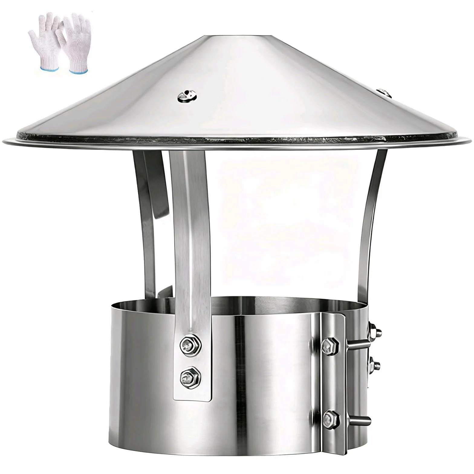 Comignolo superiore a cono tondo in acciaio inox | Guanti resistenti alle intemperie con parte superiore conica in acciaio inossidabile argento 210-315 mm