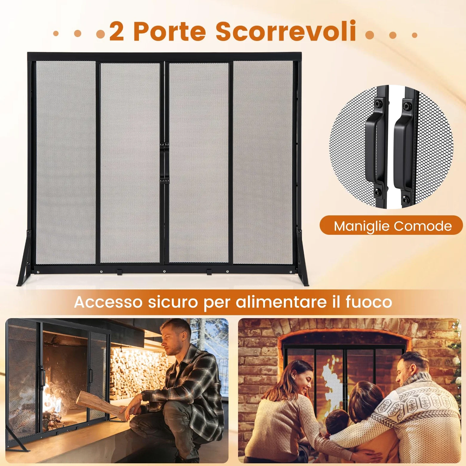RELAX4LIFE Griglia Parascintille per Camino, 2 Pannelli Scorrevoli, Protezione Stufa e Caminetti in Metallo, Schermo per Camino, Nero (96 x 33 x 79 cm)