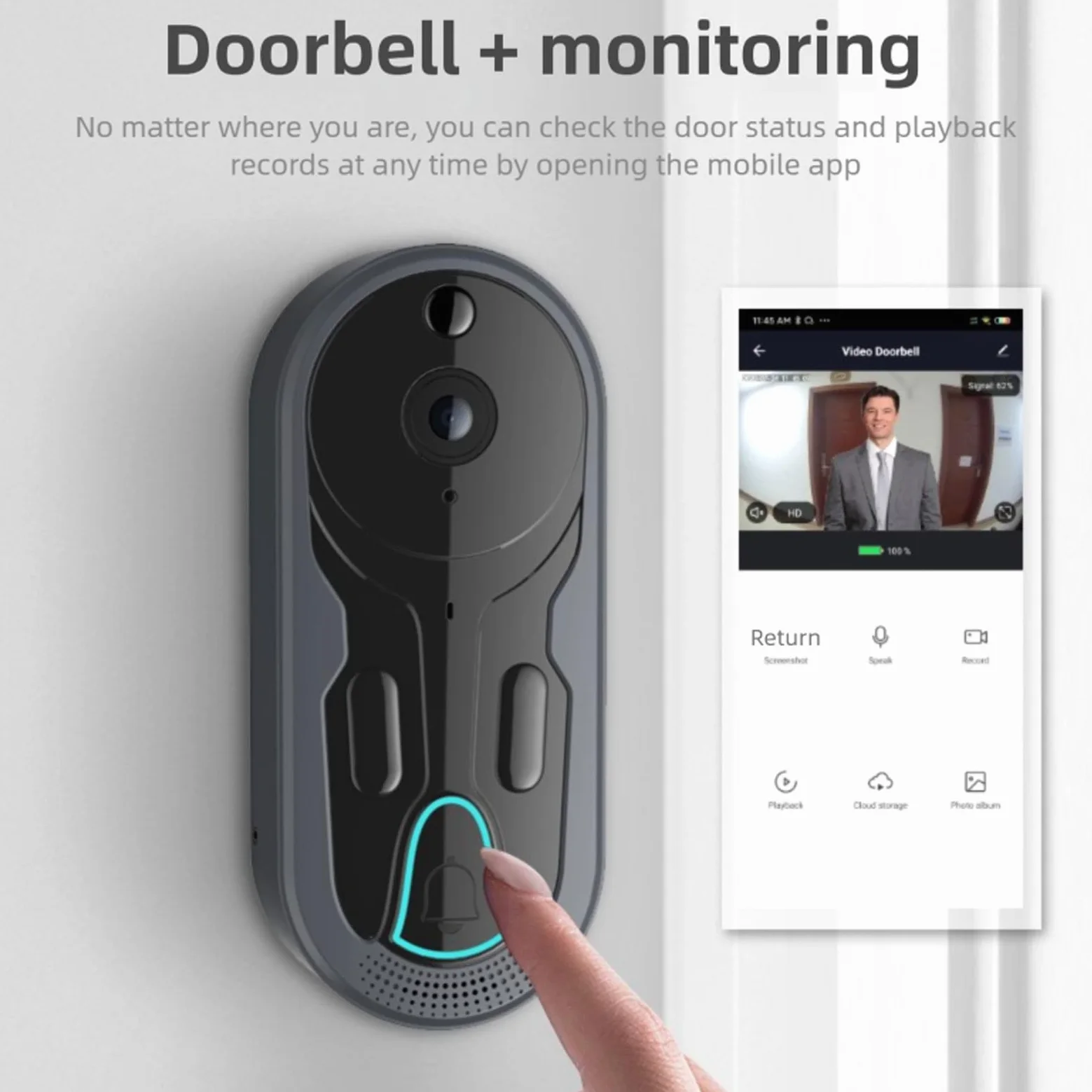 Cuifati Videocitofono WiFi, Angolo di Visione di 166 Gradi HD 1080P con Citofono Bidirezionale per Rilevamento Umano PIR, per la Sicurezza Domestica