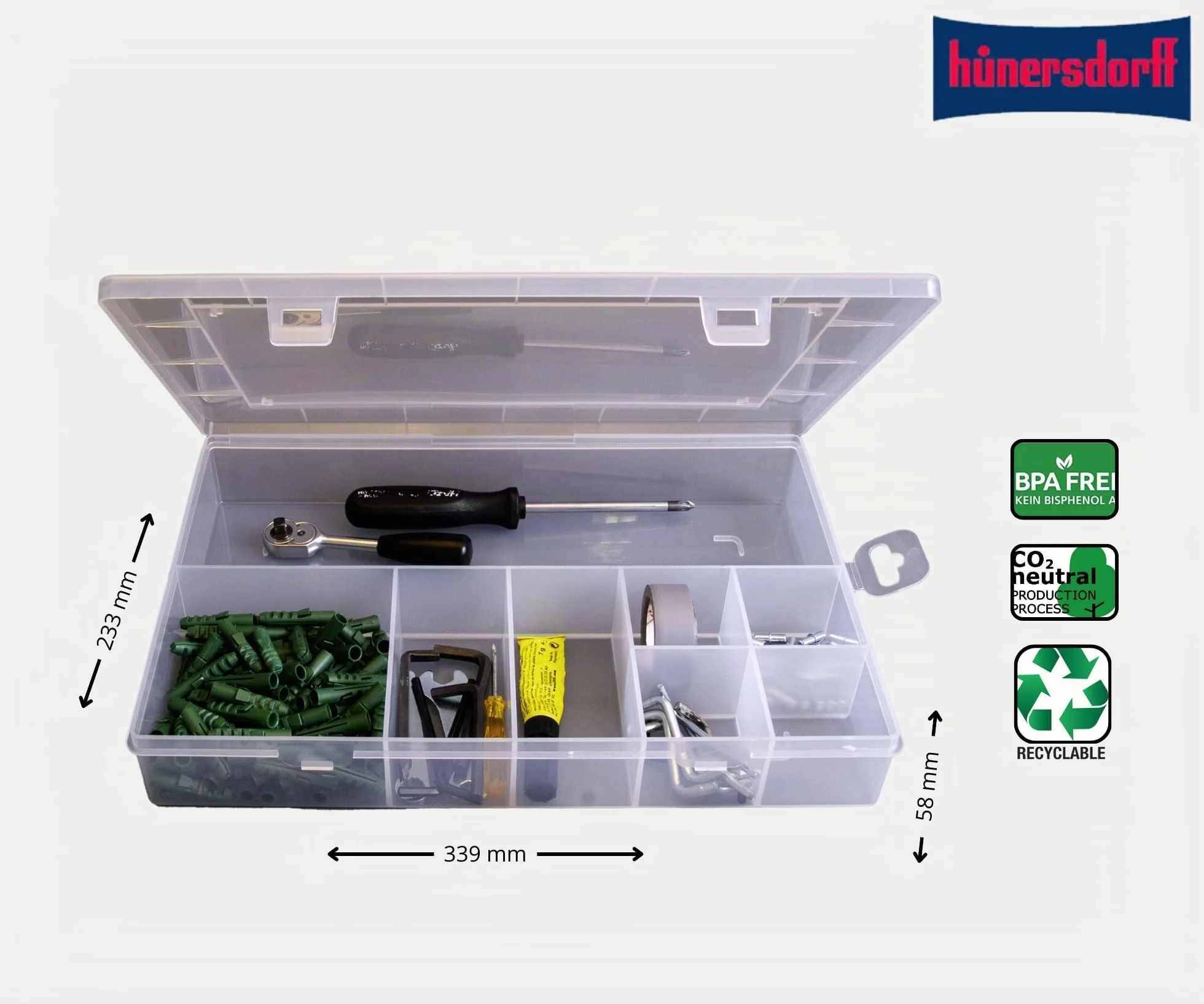 hünersdorff PP-Eco Classic scatola di assortimento 8 scomparti 23,3 x 33,9 x 5,8 cm trasparente