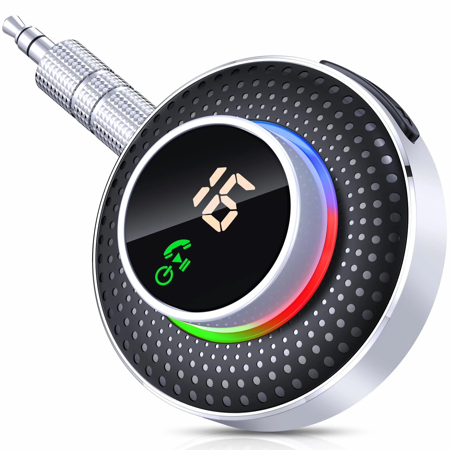 Glangeh Ricevitore Adattatore Bluetooth 5.3 Auto AUX, Pulsante Ingrandito e LED Schermo, con Jack 3,5mm, per Stereo/Altoparlante/Cuffie, HiFi, Chiamate in Vivavoce, Supporta Siri