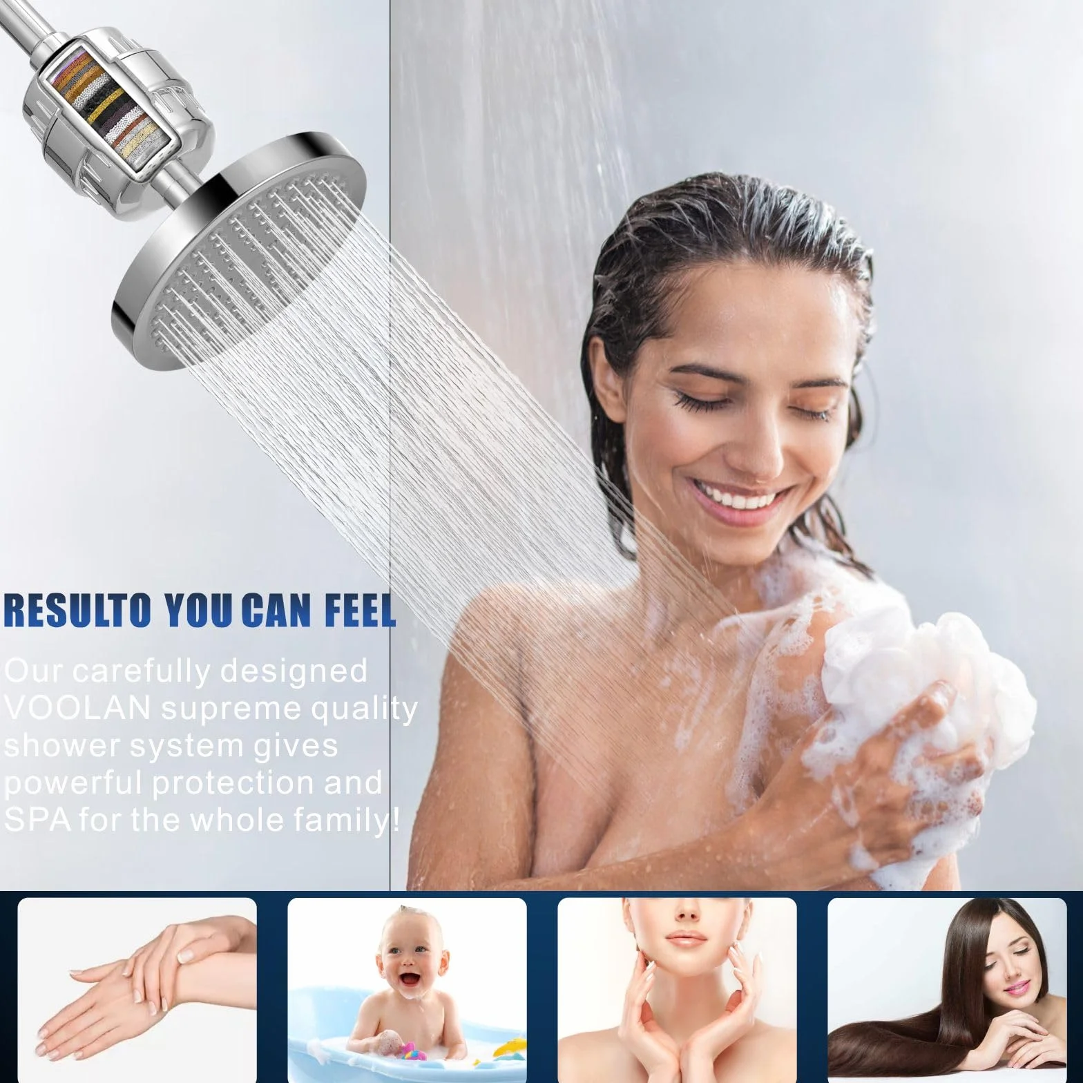 Voolan Filtro Doccia ad Alta Potenza 20 Stadi per Acqua dura con Cartucce Sostituibili, Rimuovere Cloro e Metalli Pesanti (Cromo)