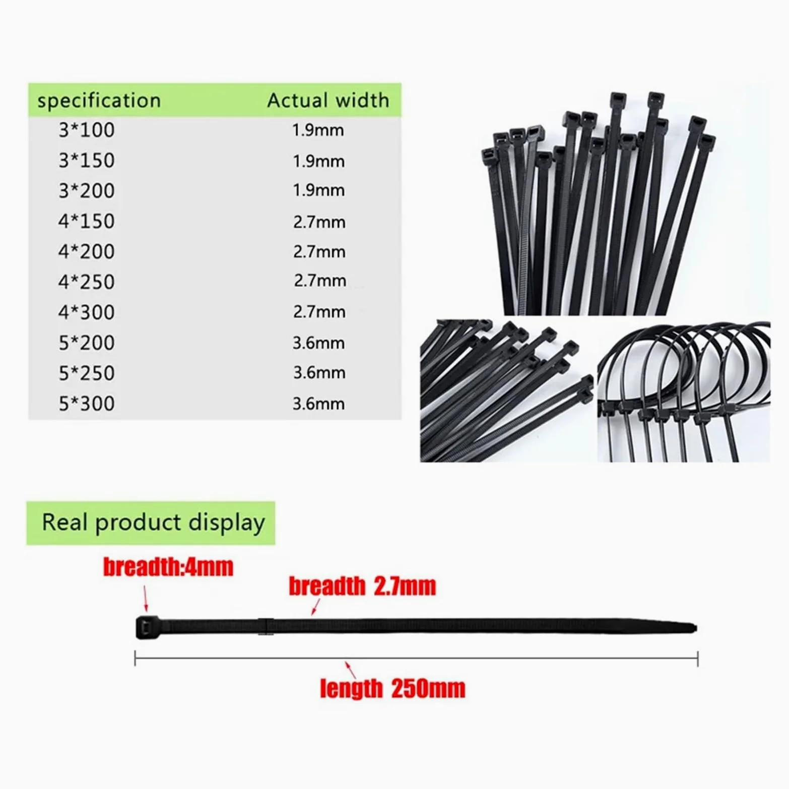 300 fascette stringicavo in nylon e plastica autobloccanti a tre modalità, nere, for fissare cavi ad anello, varie specifiche - Facile Installazione(4x300 5x250 5x300mm)
