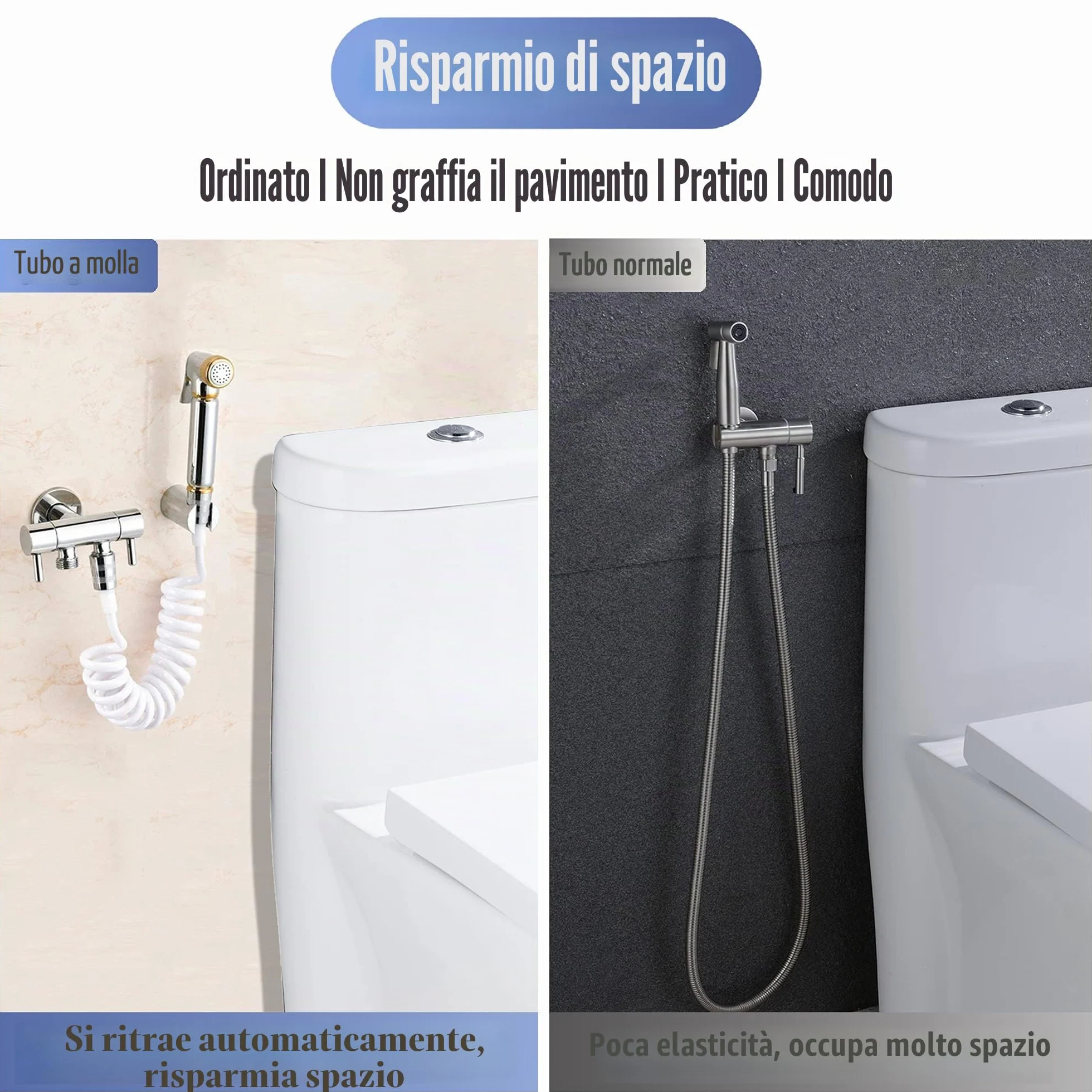 Flessibile Doccia a Molla in ABS,Telescopico Tubo Doccia,Flessibile Doccia a Spirale per Soffione Bidet,Adatto per WC Sprayer Rubinetto und Spruzzatore da Lavandino(3M,Bianco)