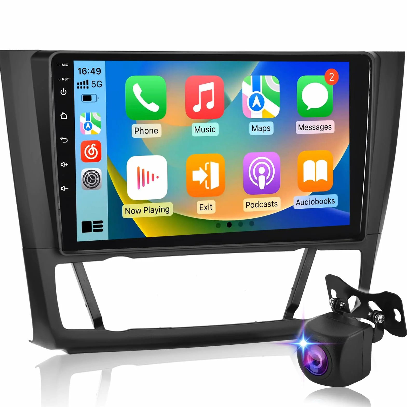 Autoradio Android per BMW Serie 1 E81 E82 E87 E88 2004-2012, Stereo touchscreen 9 pollici 2,5D con CarPlay e Android Auto wireless, Navigazione GPS, WiFi, DSP 32 bande + Telecamera posteriore AHD