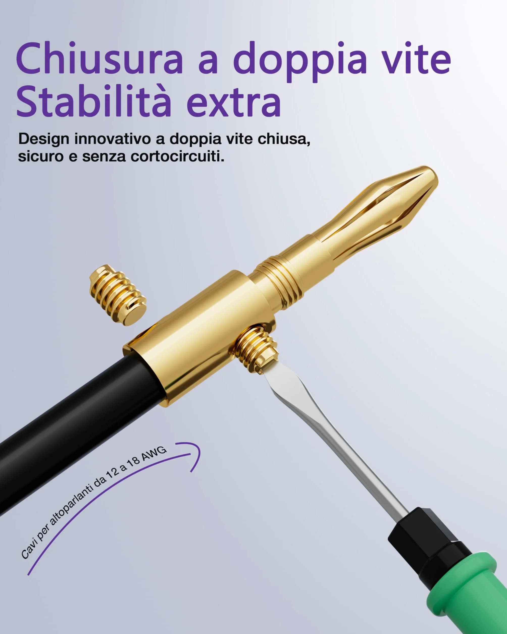 VCELINK 4mm Connettori a Banana, Placcate in oro 24K Connettori Banane Hifi a Doppia Vite per Fili da 12-18 AWG, Piastra a muro, Amplificatore, Home Theater, 4 Pezzie