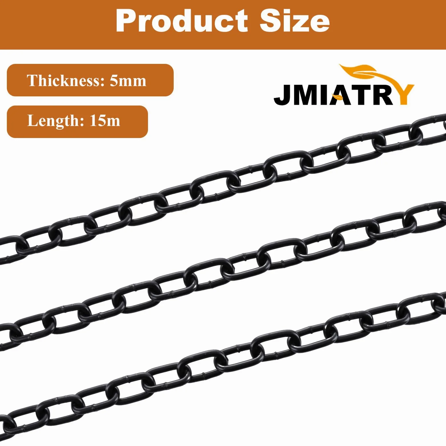 JMIATRY Catena in acciaio inox 304, lunghezza 15 m, maglie resistenti da 5 mm, in acciaio zincato nero saldato, per cancelli di recinzione, porte del garage, catena a battente e serratura di sicurezza