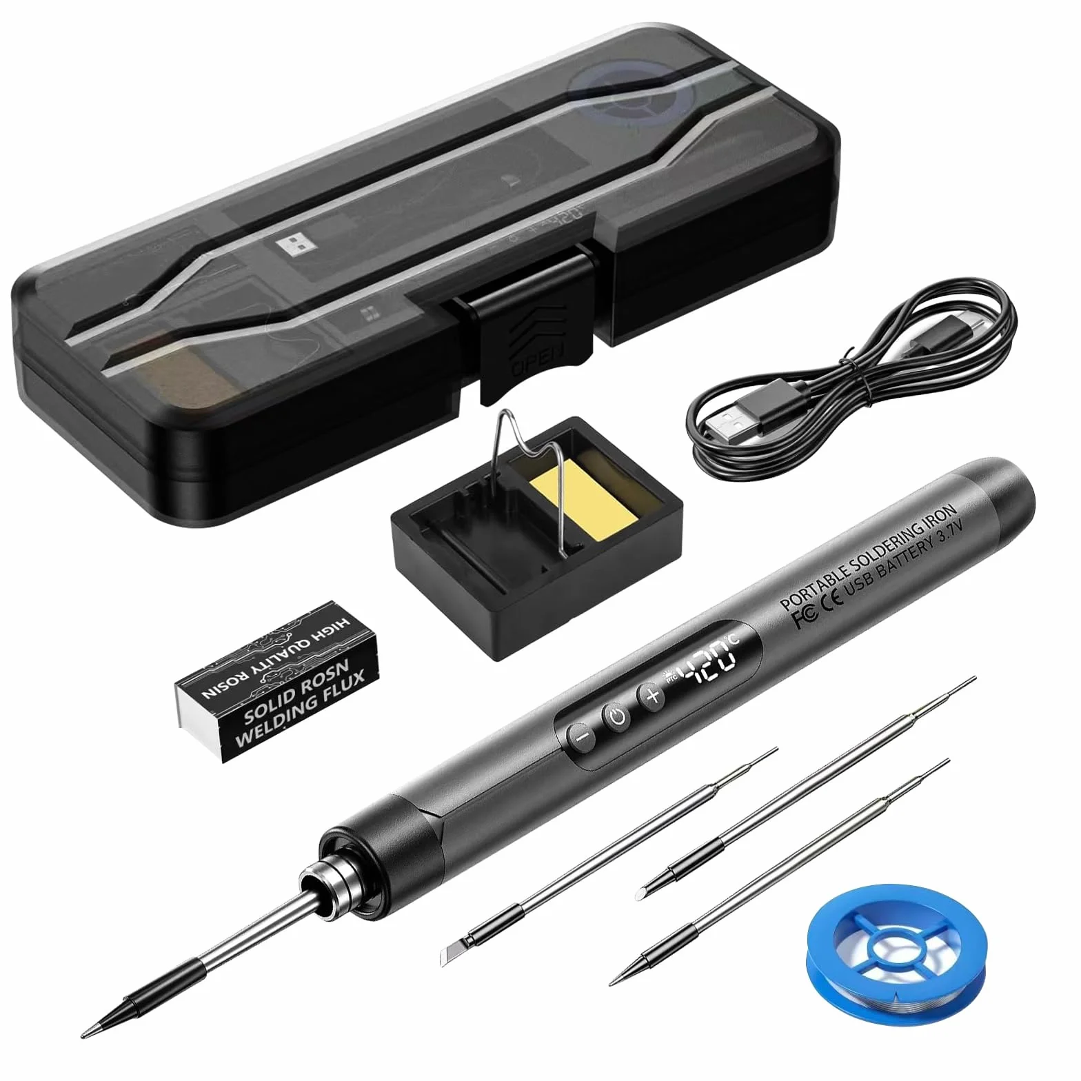 Set di saldatore a batteria ricaricabile USB LCD temperatura regolabile 260-420°C 3 punte filo saldatura regalo