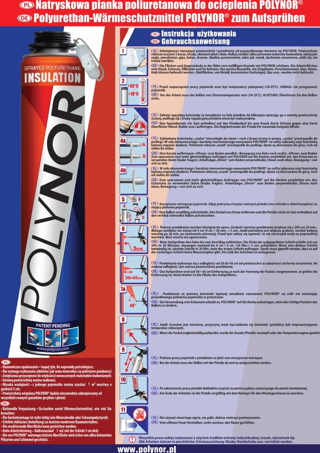 POLYNOR Isolamento termico PUR in bomboletta PRO 750 ml Set 12 schiume con ugelli