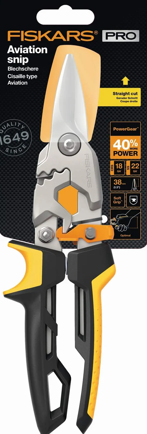 Fiskars PowerGear Nożyce do blachy, 25.2 cm, Czarno-Pomarańczowe