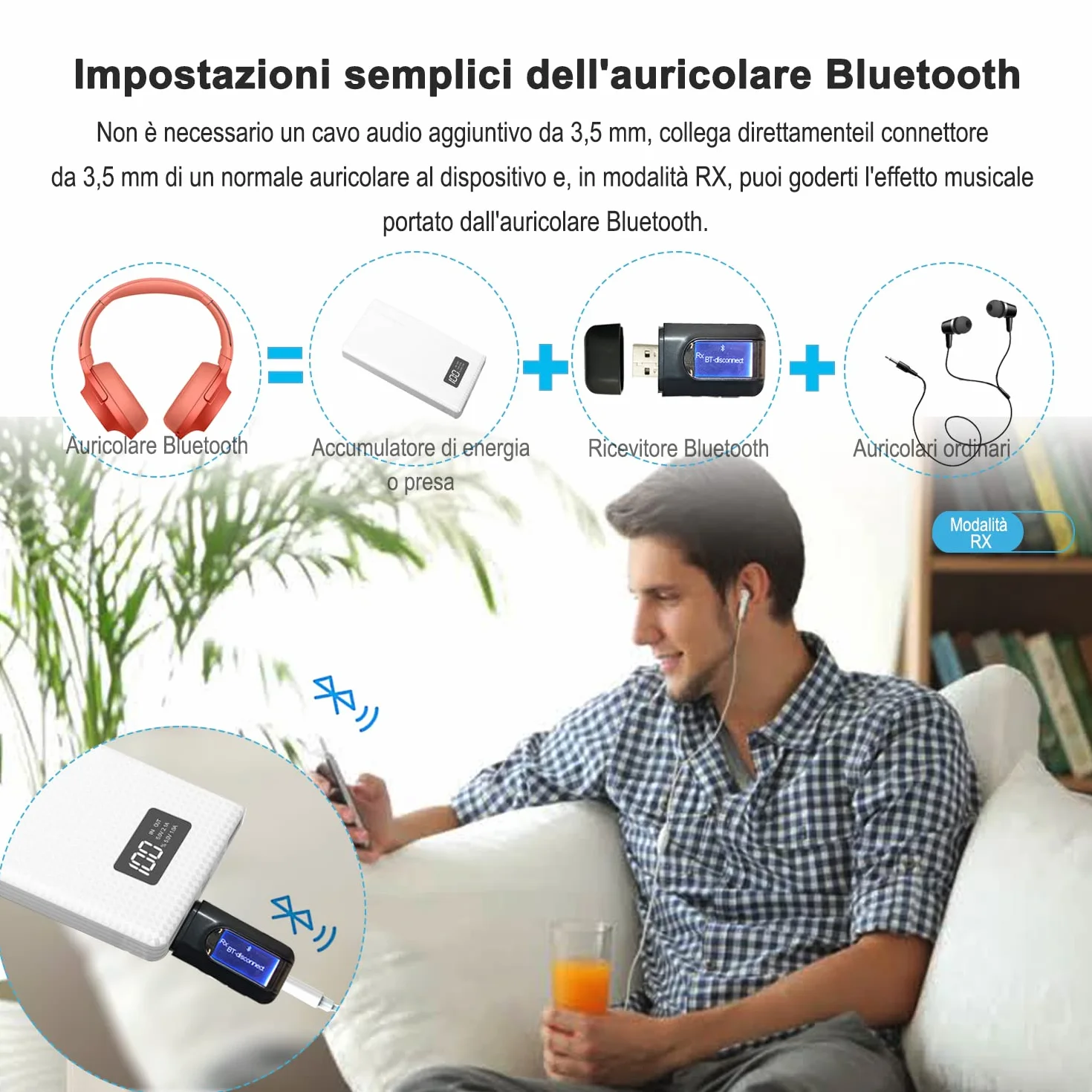 Trasmettitore e Ricevitore 2-in-1 Bluetooth 5.0, UYTUDL Wireless Adattatore Audio Hi-Fi Segnale Fili da 3.5mm e Rca, Trasmettitore Aux Bluetooth per TV PC Cuffie Stereo Altoparlanti Auto, Auricolari