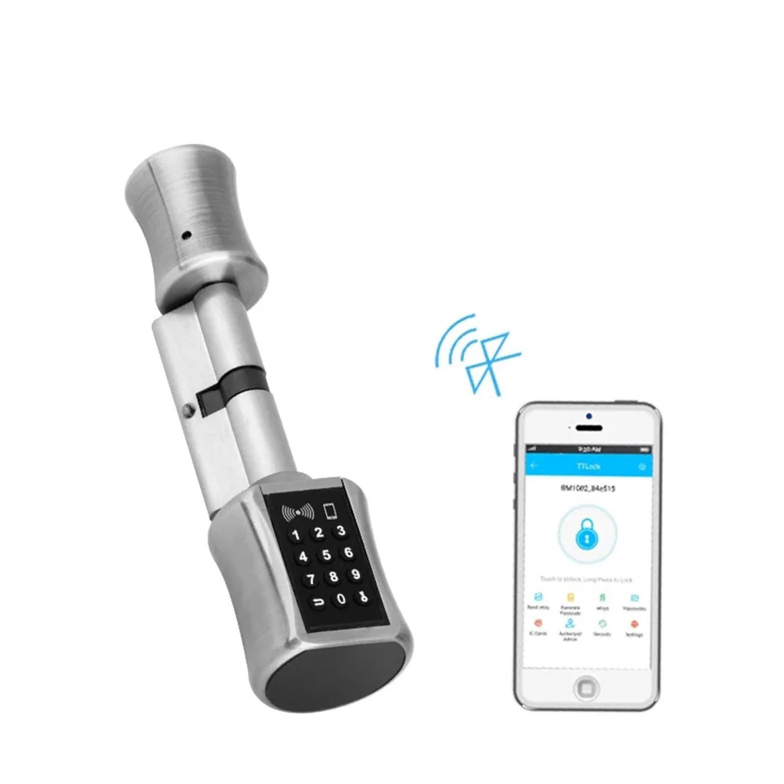 Bluetooth Serratura a cilindro con password Scheda Elettronica Smart Door Lock Tastiera digitale Codice Keyless Home(Silver,80mm)
