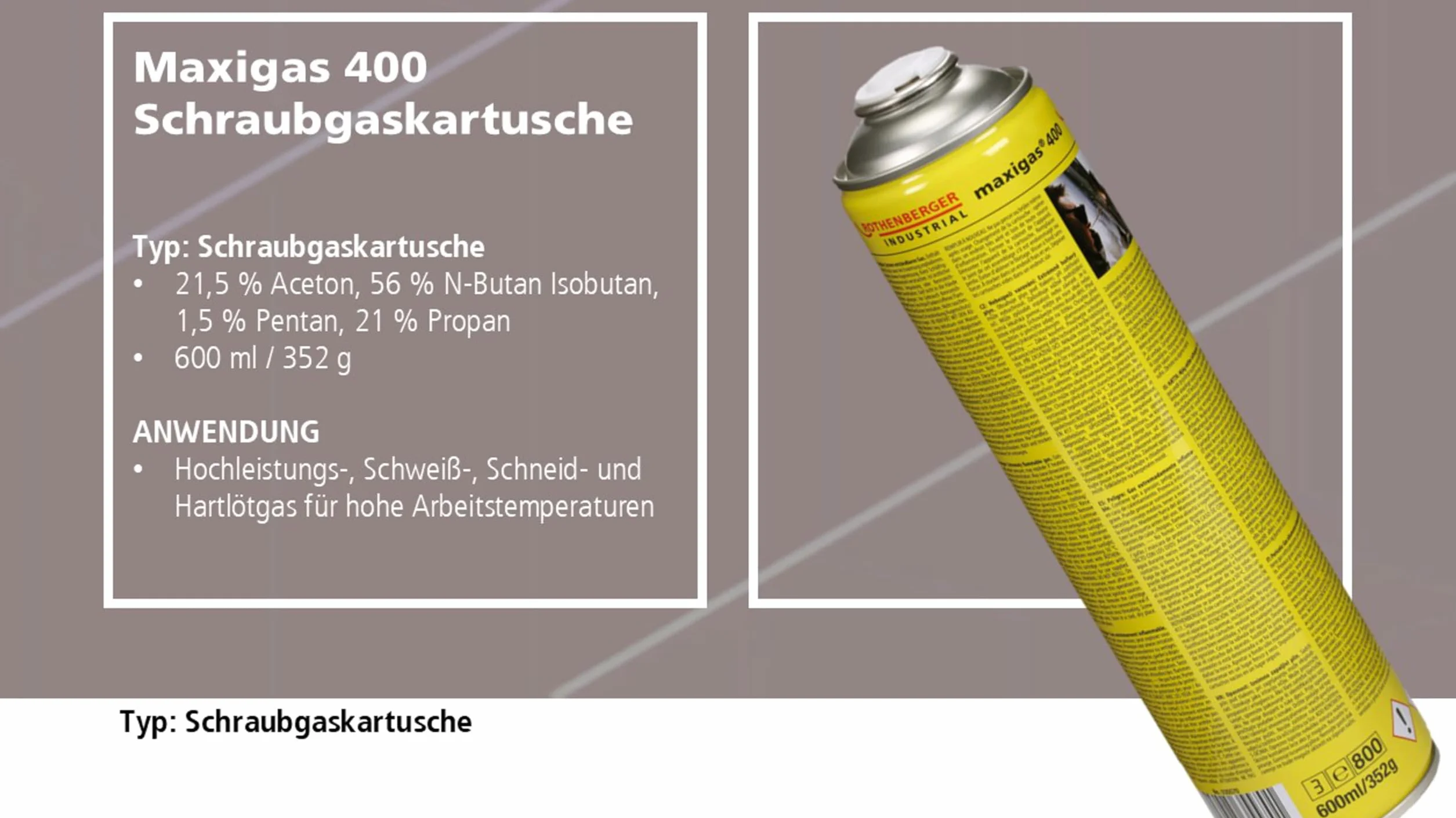 Rothenberger 35570 Maxigas 400 Miscela Speciale di Gas, 600 Ml, Giallo