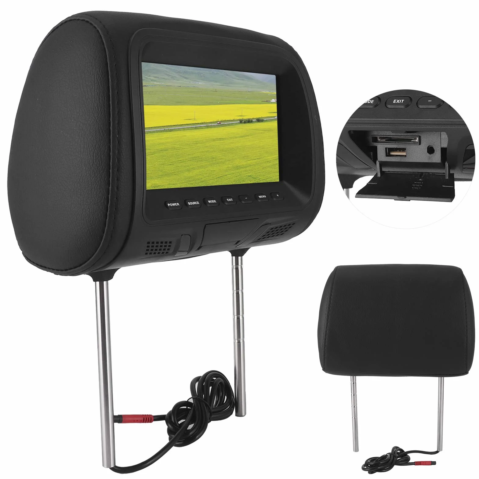 Lettore DVD per poggiatesta per auto, Lettore video per poggiatesta per auto HD da 7 pollici con supporto per poggiatesta e Bluetooth, Monitor per poggiatesta per auto multifunzione per video, giochi