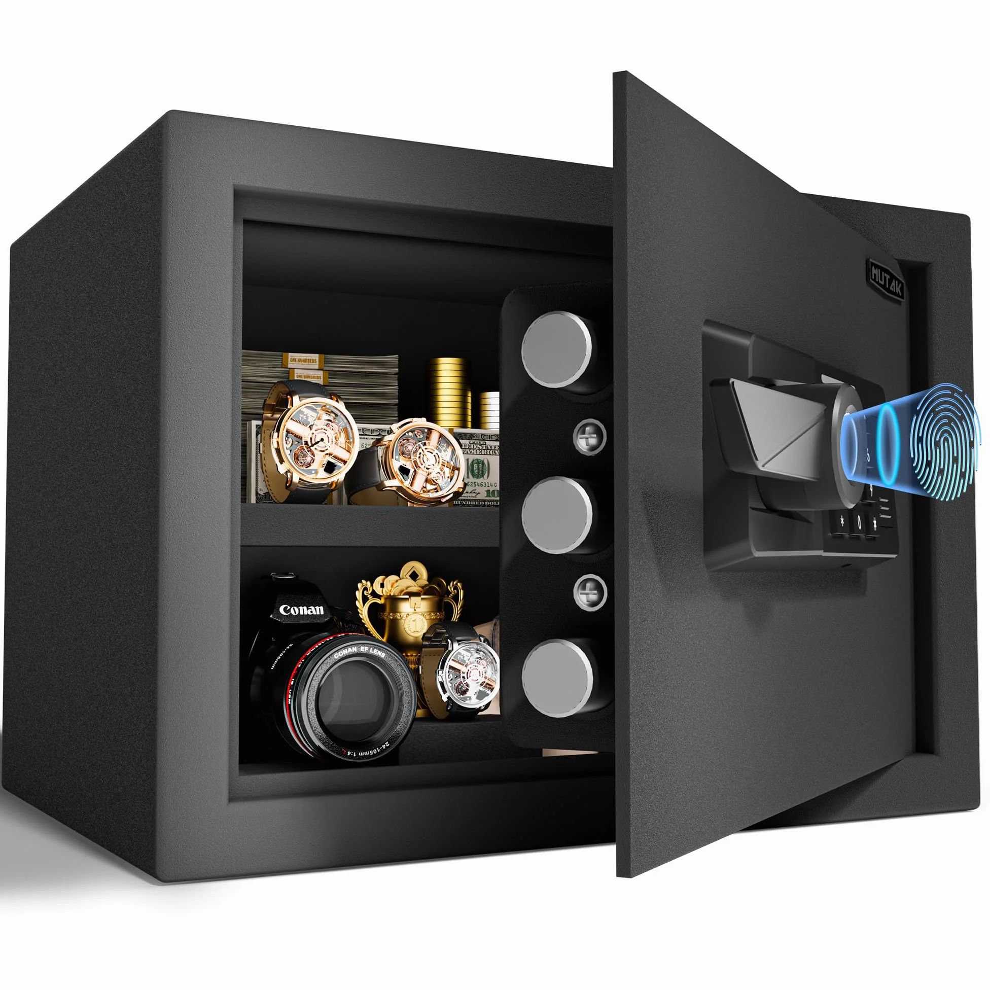 Smart Home Safe 1.0 Cub - Cassetta di sicurezza biometrica ad accesso rapido con maniglia di riconoscimento delle impronte digitali, chiavi, tastiera digitale e porta di tipo C, dotata di borsa