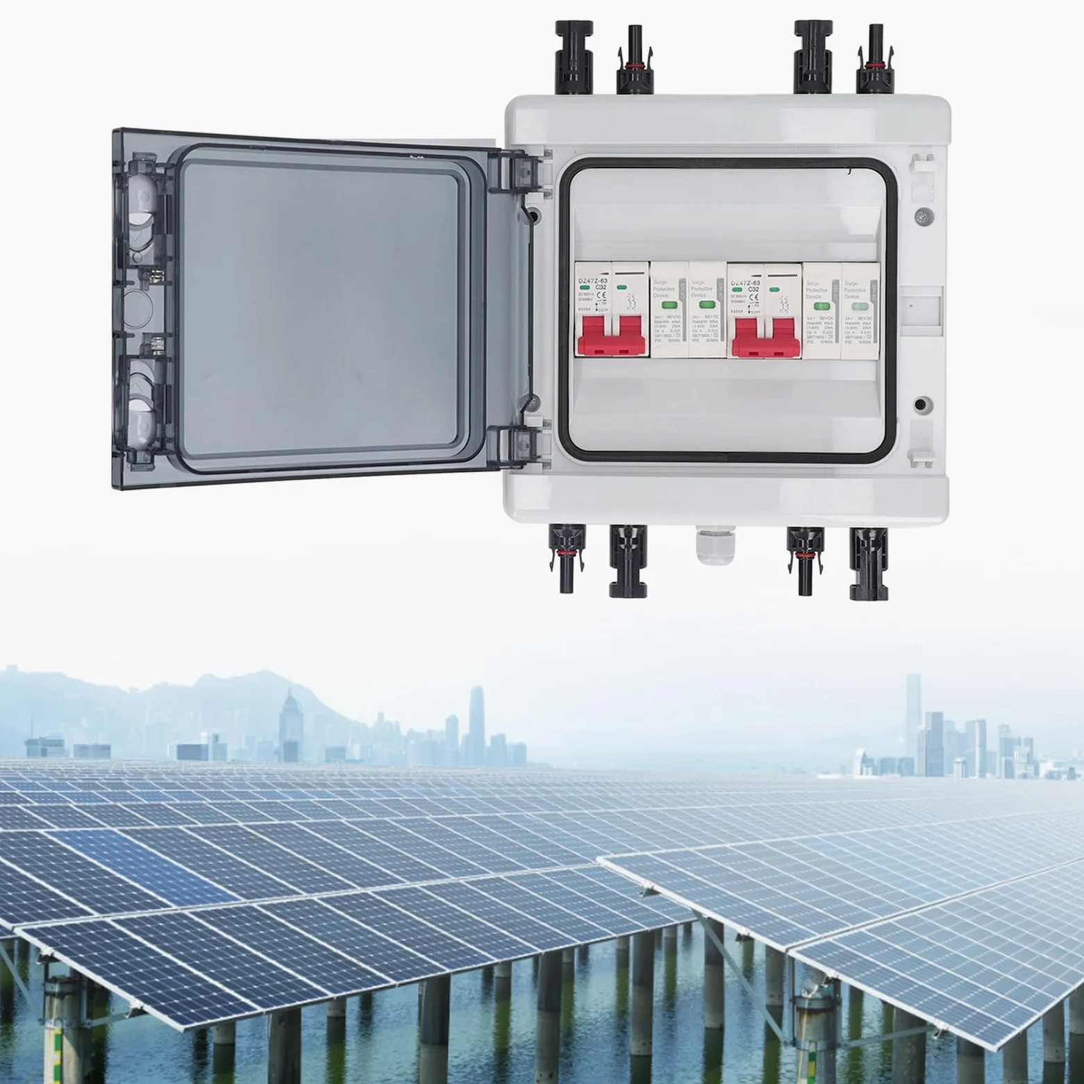 AMONIDA Interruttore Automatico Fotovoltaico, Interruttore di Isolamento CC Durevole 500 V 32 A, Offre Protezione da Sovratensione per Sistemi di Energia Solare, Materiale PC Ignifugo