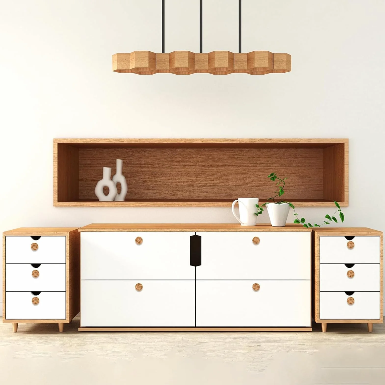 Pomelli in rattan per mobili, stile bohémien vintage, legno