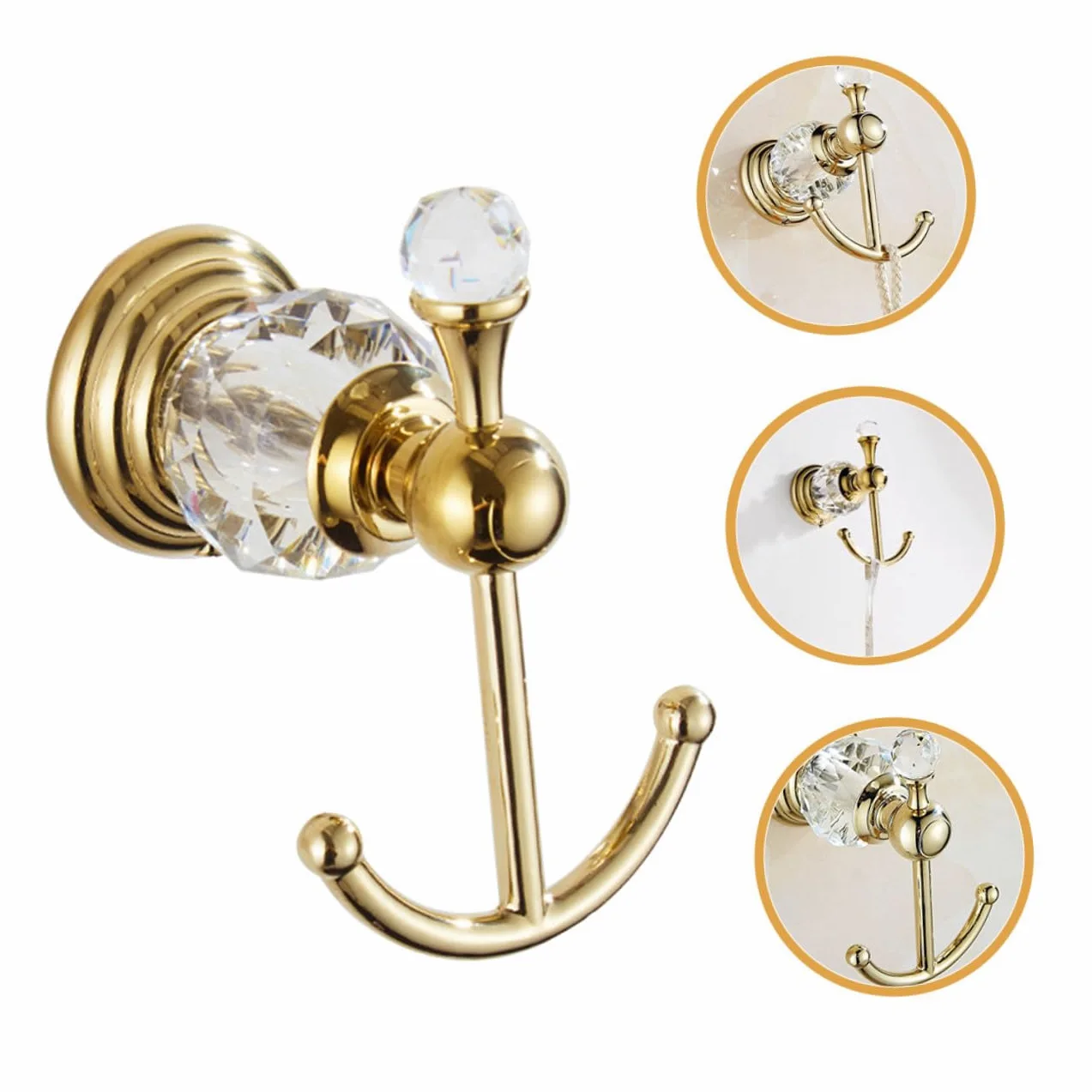 TEHAUX Gancio da Parete Dorato per Bagno e Guardaroba, Gancio Portaoggetti Robusto e Decorativo, Supporto per Accappatoi, Asciugamani e Abiti, Salvaspazio per Camera e Cucina, Ganci
