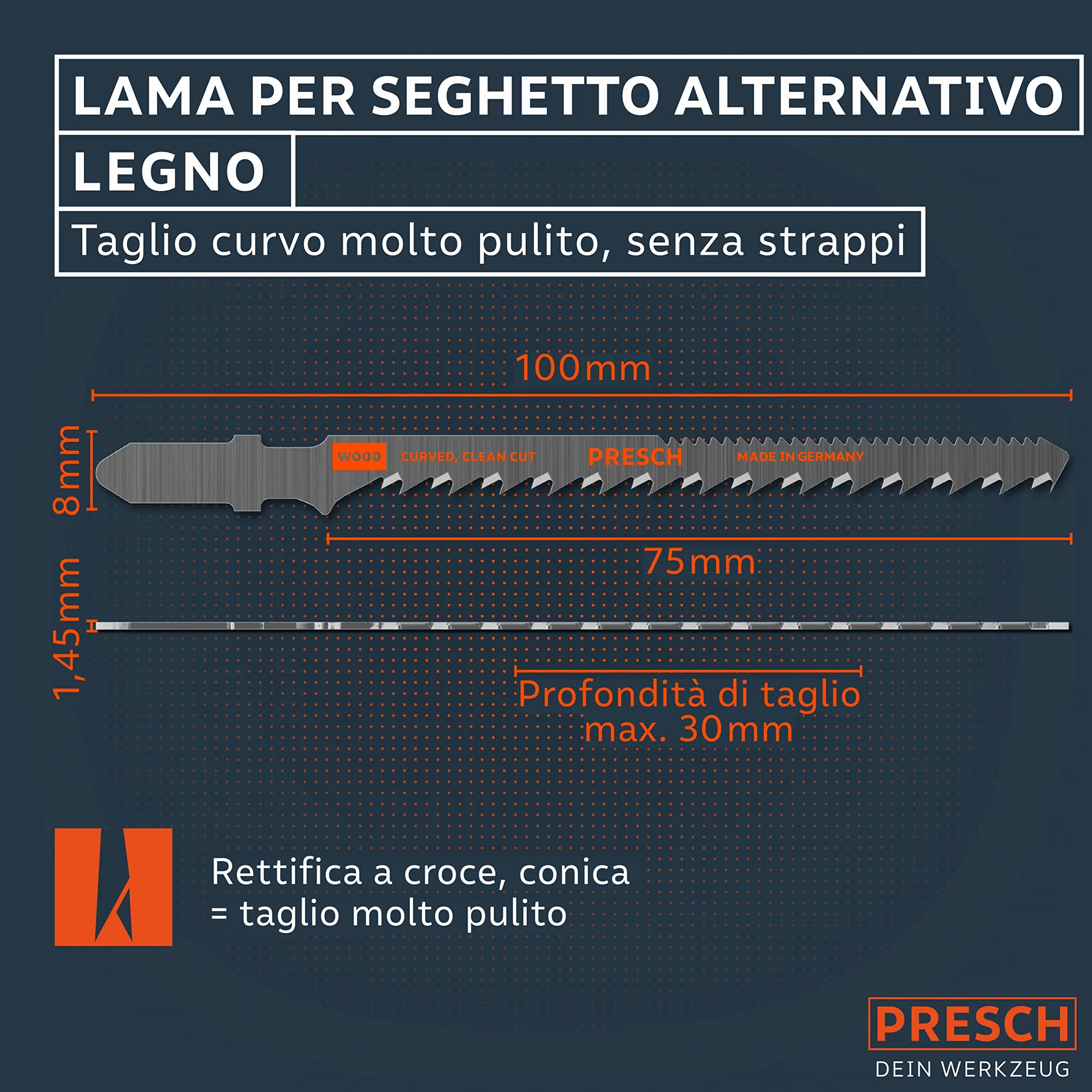 Presch Lame seghetto alternativo Legno 10 pz. - Taglio curvo molto pulito (4-30mm) - Codolo a T di lunga durata, lame per tutti i seghetti alternativi - Lame per pannelli di legno