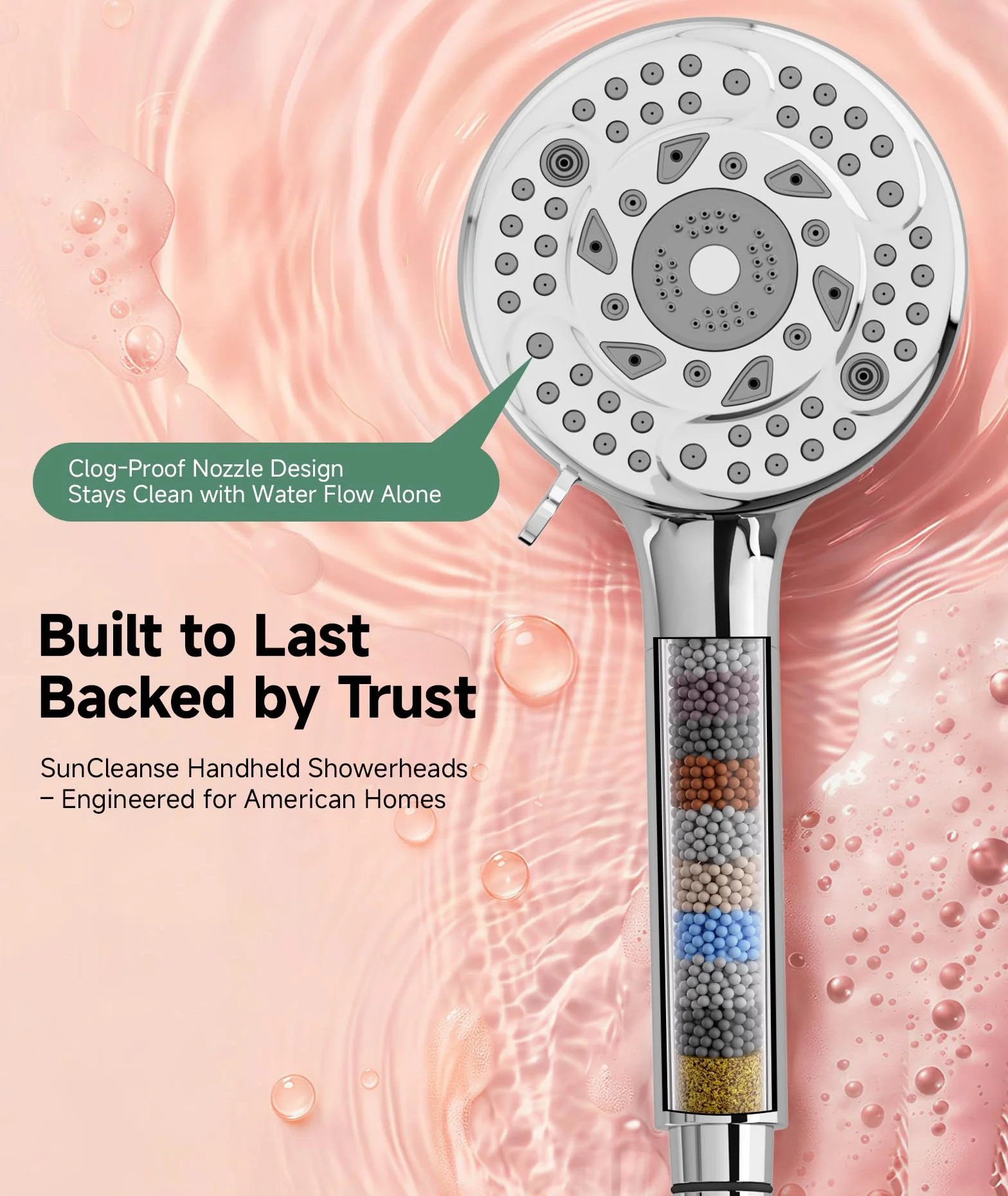 SunCleanse Filtered Shower Head with Handheld, 9-Spray Setting Detachable Showerhead with Filters, Shower Head for Hard Water - Filtered Chlorine, Improve Skin and Hair Texture, Chrome