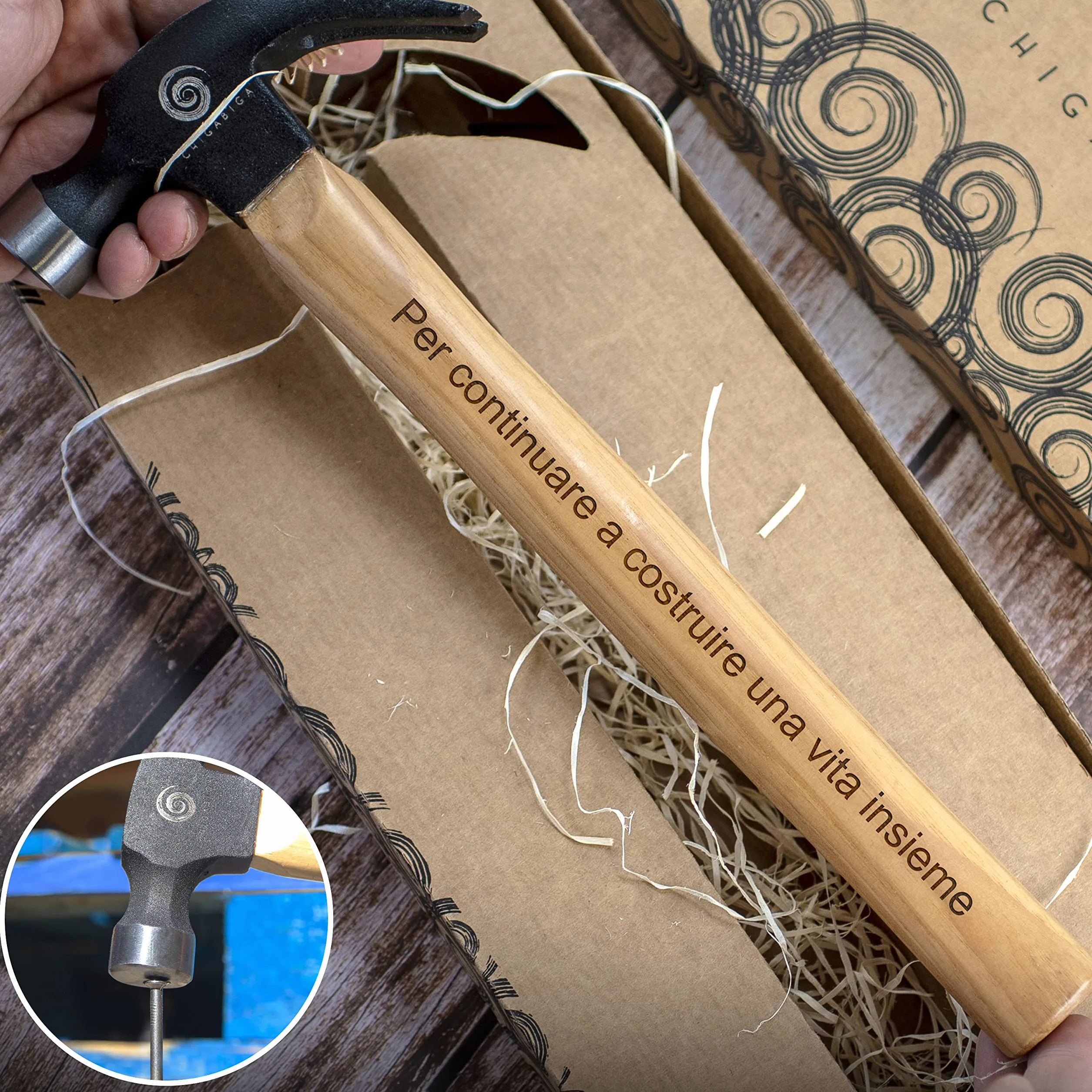 Martello PERSONALIZZATO con le tue stesse parole, regali originali per uomo, Natale, festa del papà, compleanno, fidanzato, San Valentino. Inciso a laser. Martelli da carpentiere di dimensioni reali