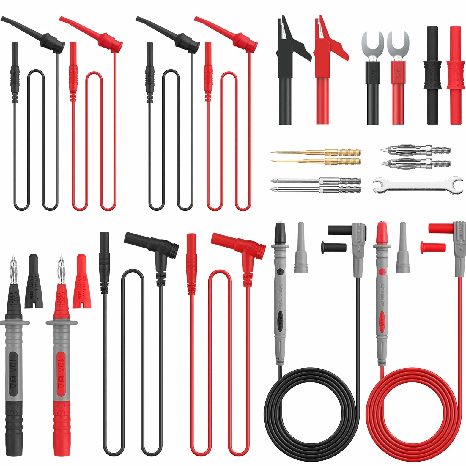 Proster Kit Puntali da Test per Multimetro 24 in 1 con Sonde di Multimetro Sostituibili Placcate in Oro Conduttori di Prova Maschio e Femmina Ganci di Prova U Plug Clip a Coccodrillo