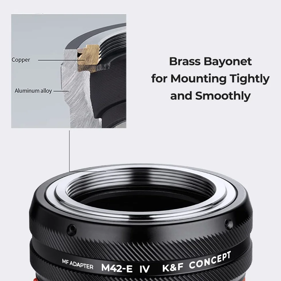 K&F CONCEPT Lente Mount Adattatore M42-NEX IV Manuale Fuoco: Compatibile con M42 Lente a Compatibile con Sony E Mount Corpo Fotocamera