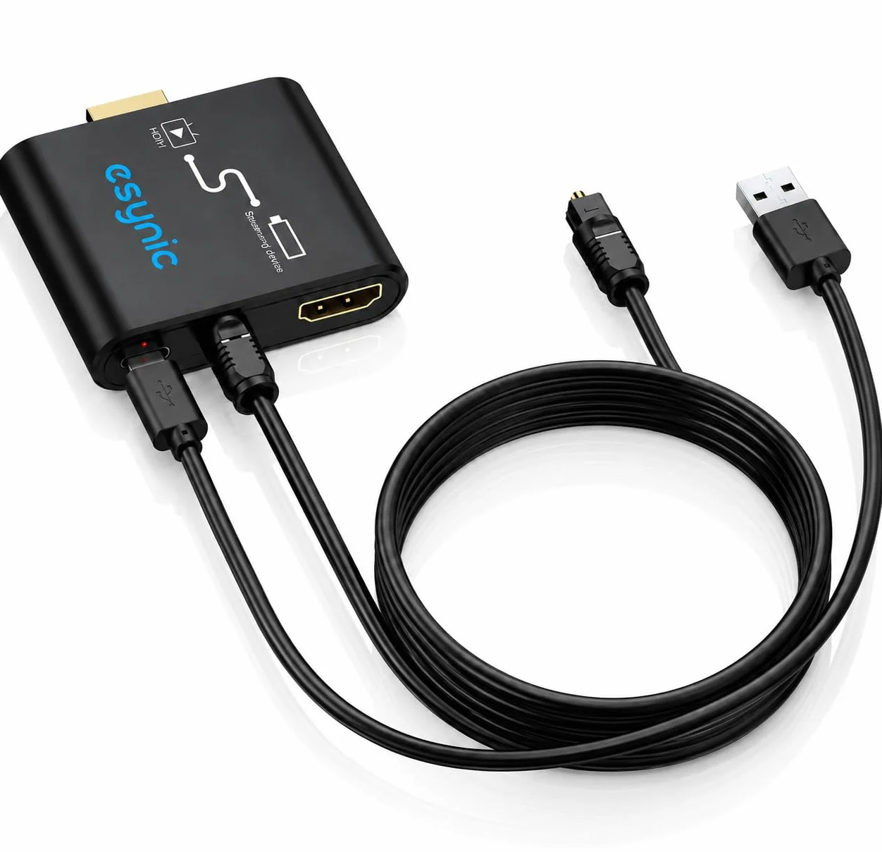 eSynic Convertitore HDMI a HDMI Toslink con Cavo Ottico e Type-C, Supporta 4K@30Hz e Dolby/DTS 5.1, HDMI Audio Extractor per Fire TV Stick a TV Soundbar - NON Supporta ARC/eARC