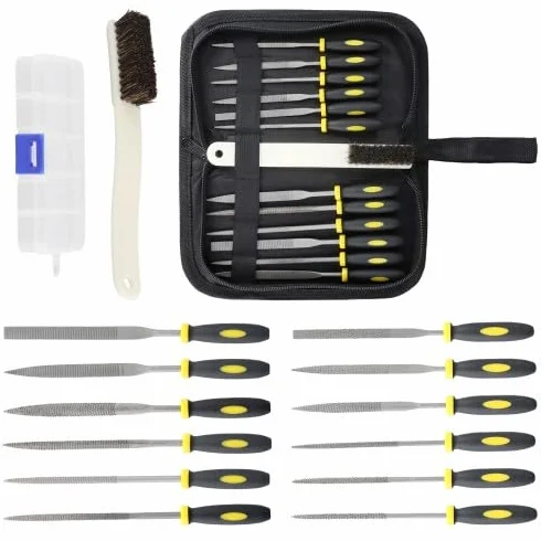 Set di Lime per Legno 15 Pezzi con Custodia, Include 12 Lime e Spazzola