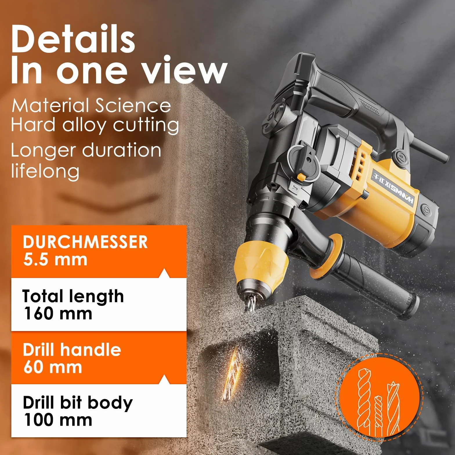 Punte per trapano SDS 6x160 mm, punte per pietra da 6mm, foratura calcestruzzo cemento mattoni