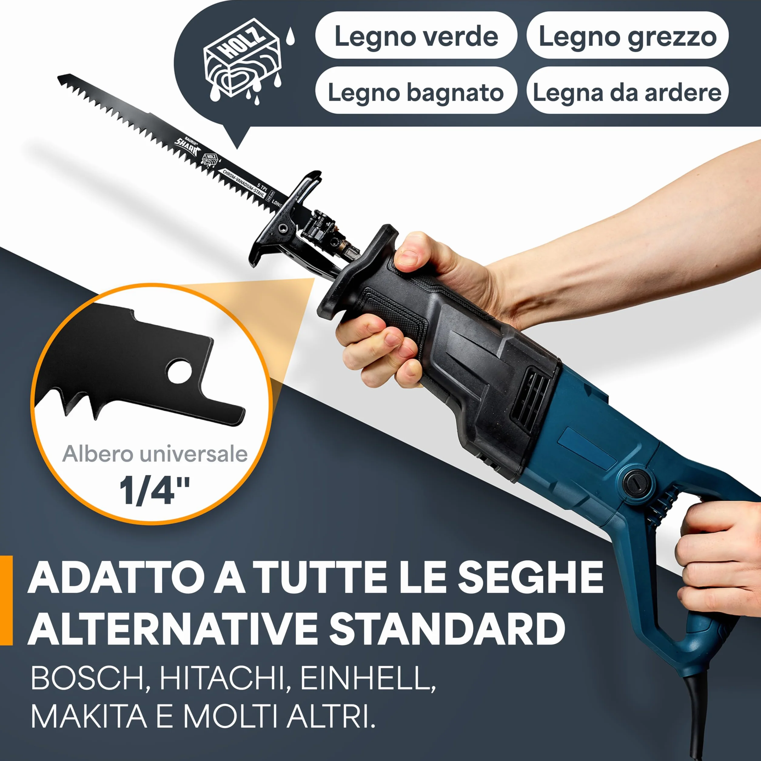 BAURIX® Lame per Seghetto SHARK® [5 Pezzi] - 240 mm - 5 TPI - Per Tagli Veloci e Puliti su Legno Grezzo, Umido, da Ardere e Vivo
