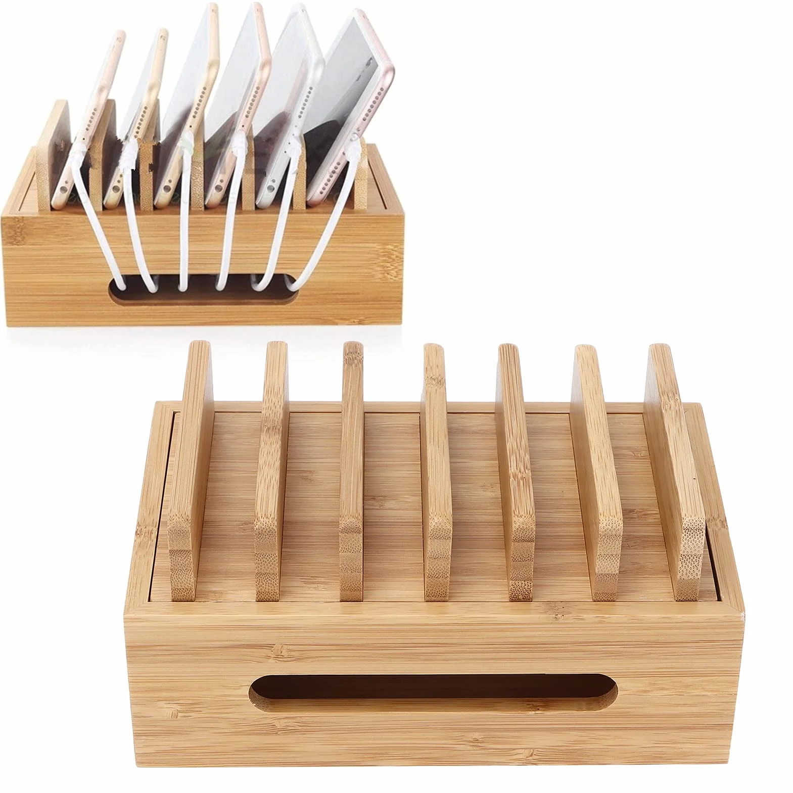 Stazione di ricarica in legno, 6 porte Multi Device Organizzatore di docking cellulare Stato di archiviazione per tablet per smartphone