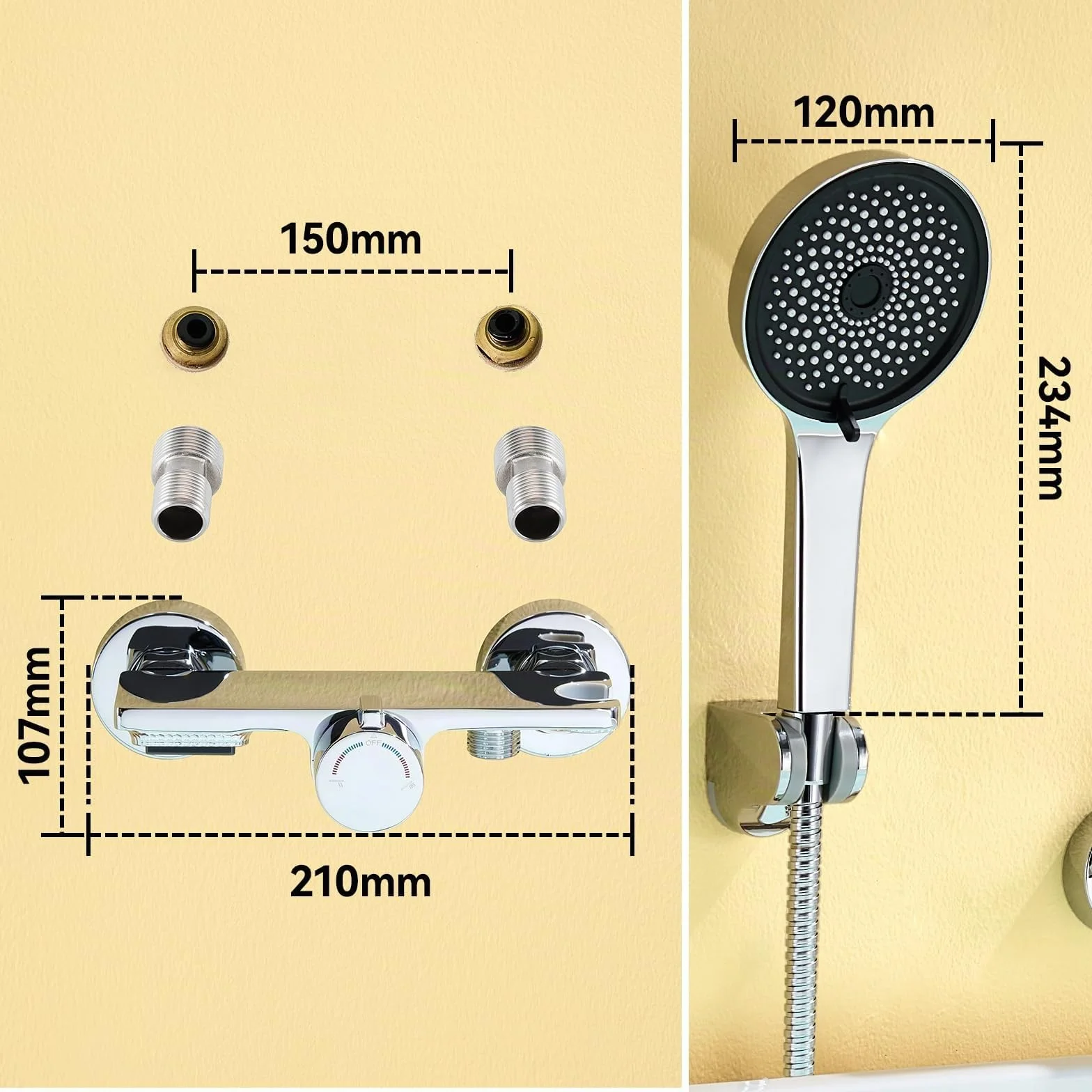 Auralum Miscelatore Doccia Ottone, Rubinetto Vasca da Bagno con Soffione Doccia e Supporto