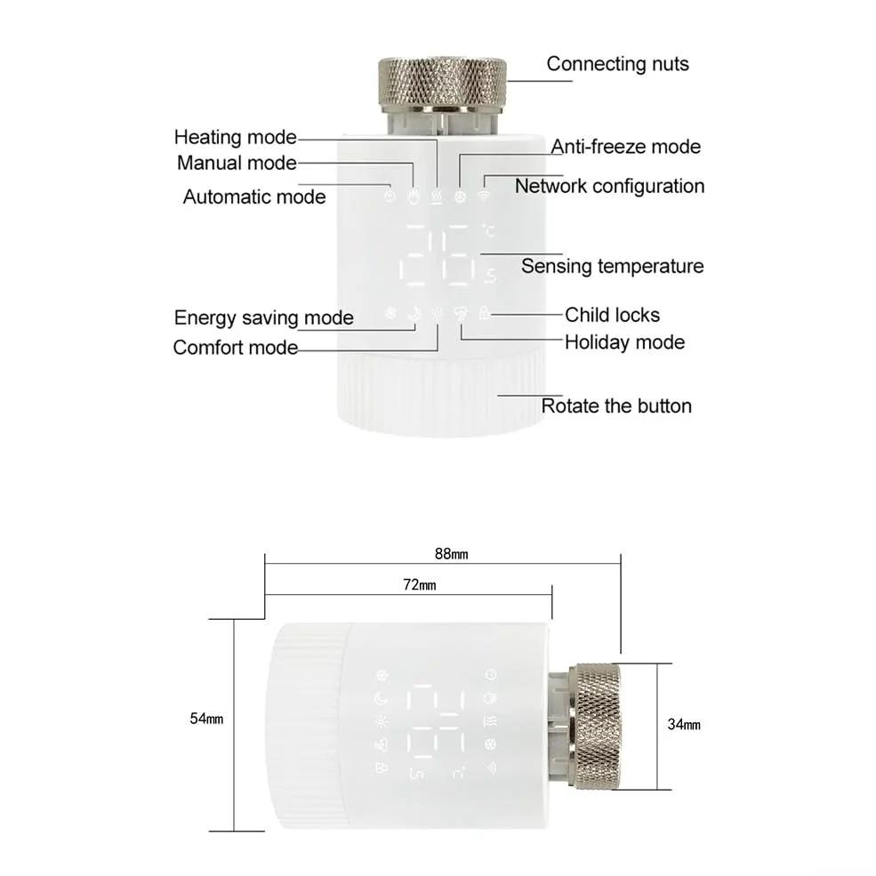 Per Tuya WiFi Smart TRV termostato, valvola termostatica programmabile per termosifone, regolatore di temperatura supporta il controllo tramite app (1 pz)