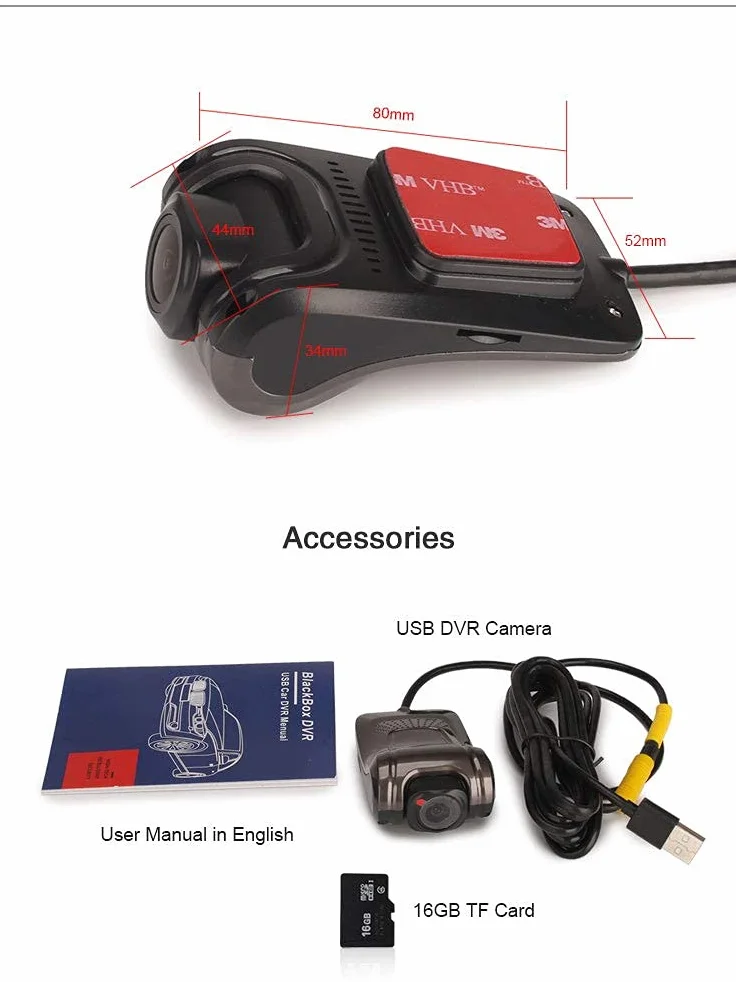 ERISIN HD 1080P 150° Grandangolo Mini Dashcam Auto Dashcam USB Impermeabile Registratore DVR Auto DVR Visione notturna Telecamera frontale per Android Autoradio CD Player