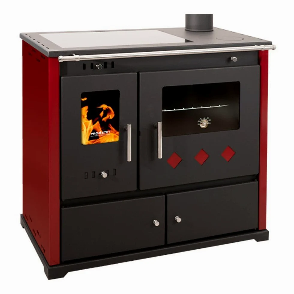 Prometey Practik Lux - Stufa a legna con piano in ceramica, 9,5 kW, classe energetica A+
