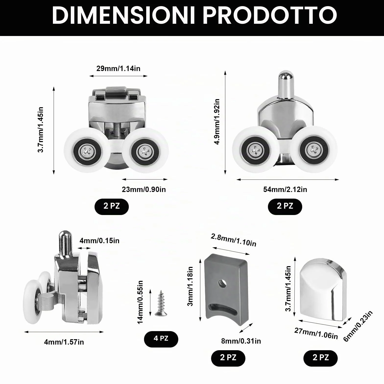 Ruote per porta doccia 23 mm porte scorrevoli in vetro bagno