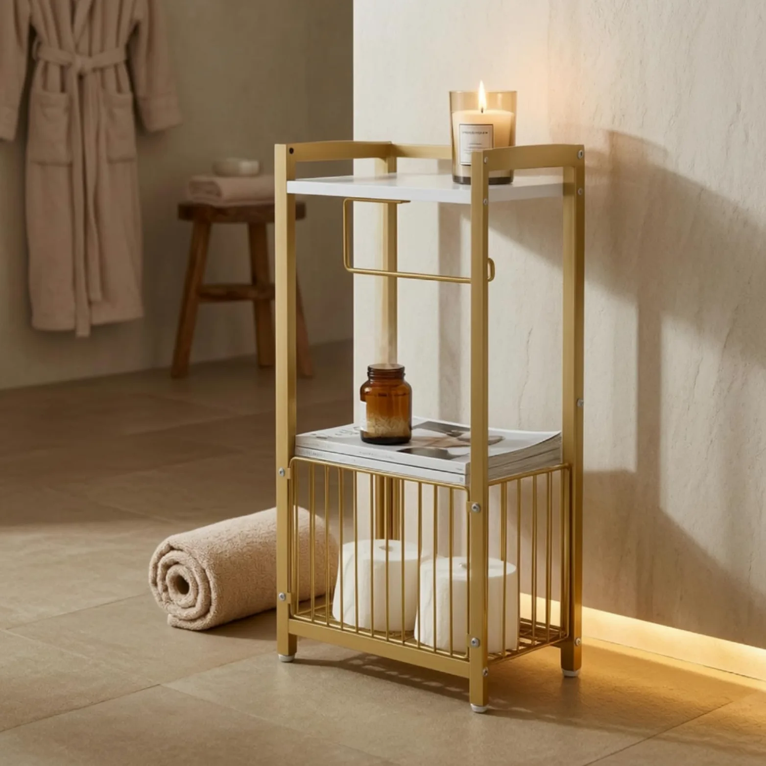 predolo Porta Carta Igienica da Terra in Metallo Portarotolo da Terra Compatto Piantana Bagno, Nero