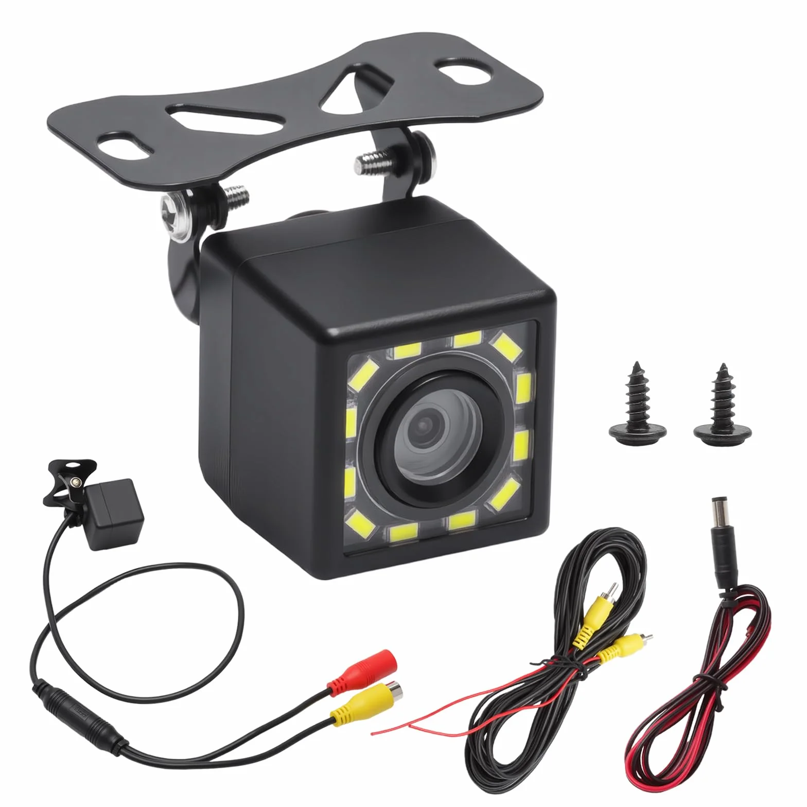 Set Telecamera per Auto 720P, Telecamera Auto Impermeabili IP68 con Grandangolo 170°, Telecamera Retromarcia con Visione Notturna Chiara e 12 LED per Camper, Camion, Pick-up e Rimorchi, Cavo da 6 m