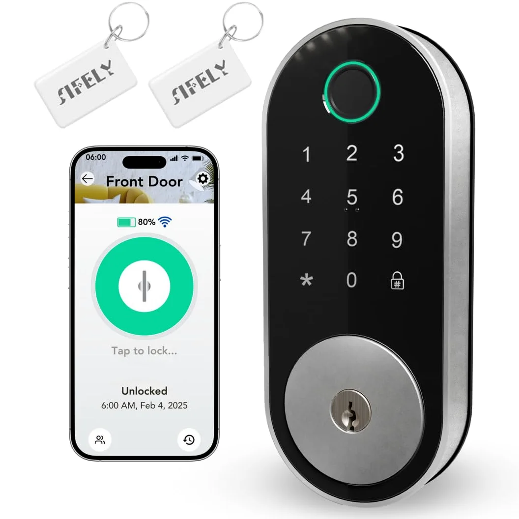Serratura intelligente WiFi integrata con tastierino: serratura Sifely Keyless Entry, tastiera digitale, catenaccio elettronico con accesso a impronte digitali e codice, blocco automatico, facile da
