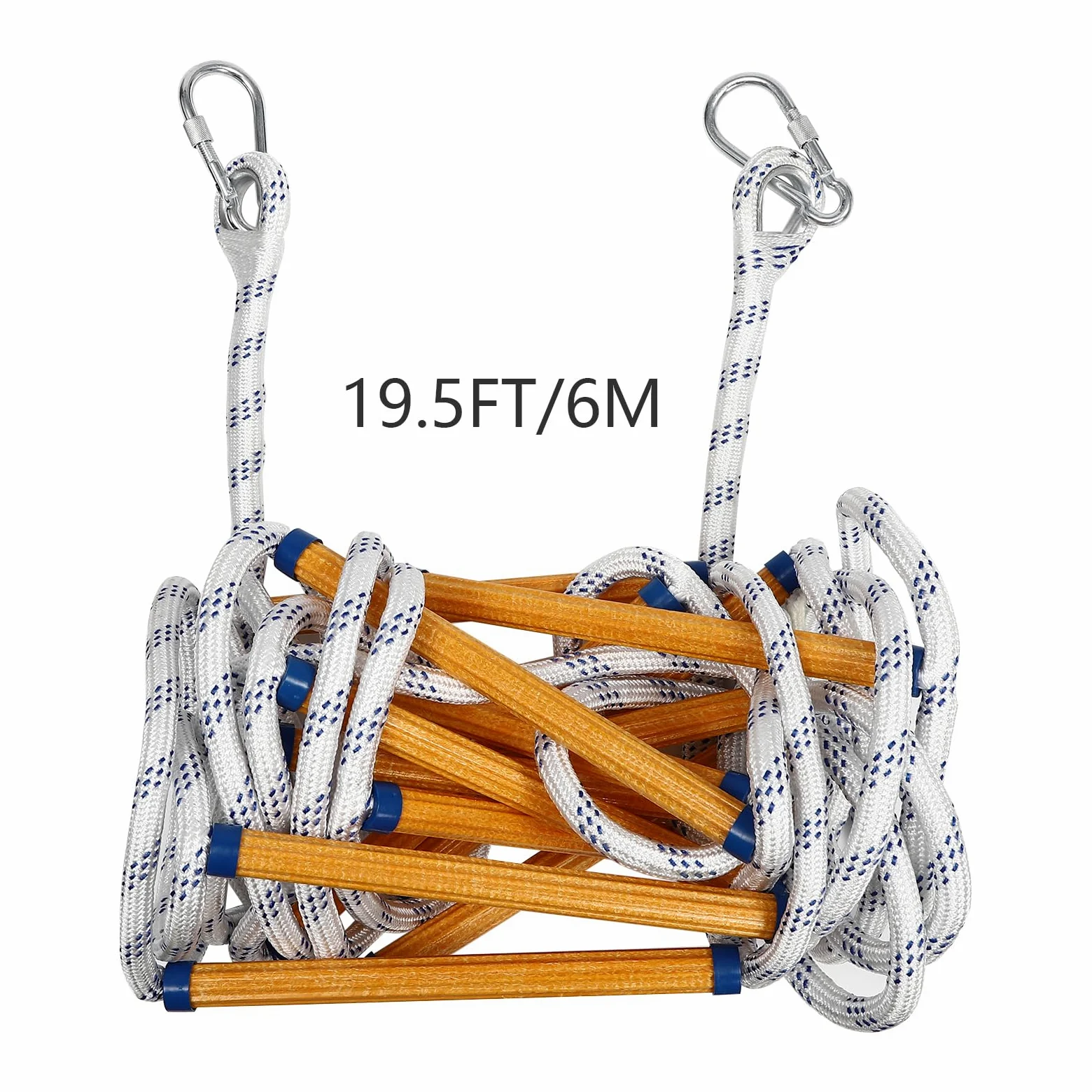 Scala di salvataggio, 6 m, ignifugo, con 2 ganci in acciaio | al manganese, scala di sicurezza portatile fino a 200 kg, pioli in resina antiscivolo per emergenze, fuga e arrampicata