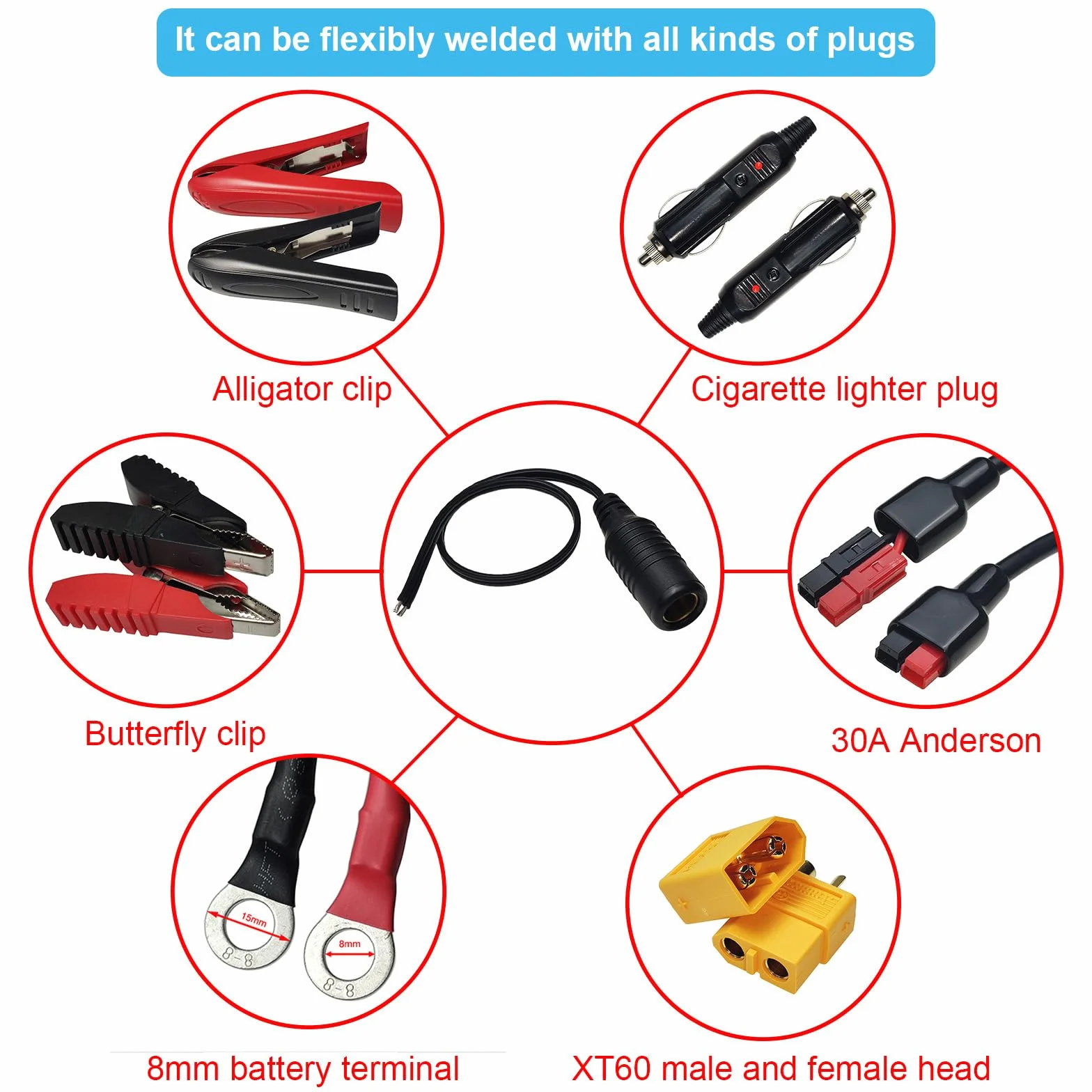 Connettori femmina DIN Filo 18AWG Cavo Adattatore Per Moto Presa di Alimentazione Adattatore Presa di Alimentazione Cavo di Saldatura Flessibile