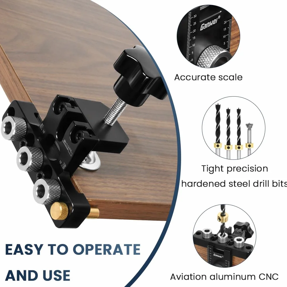 Flintronic Dima per Spinatura Legno 8/10/15 MM, 3 in 1 Dima per Fori a Tasca, con Clip di Posizionamento