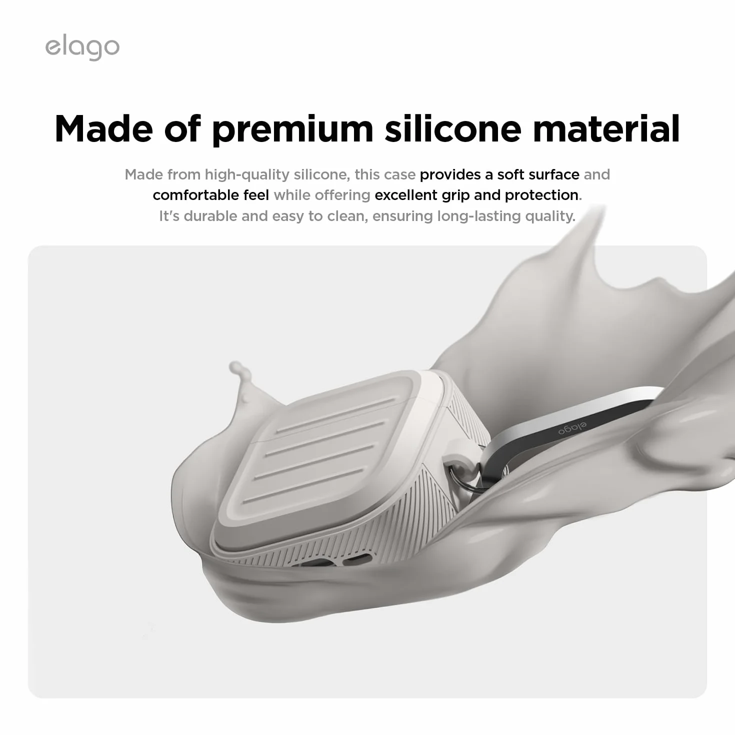 elago Armor Custodia Compatibile con la Custodia AirPods 4 - Compatibile con la Custodia AirPods 4, Moschettone Incluso, Supporta la Ricarica Wireless, Protezione Totale (Pietra)