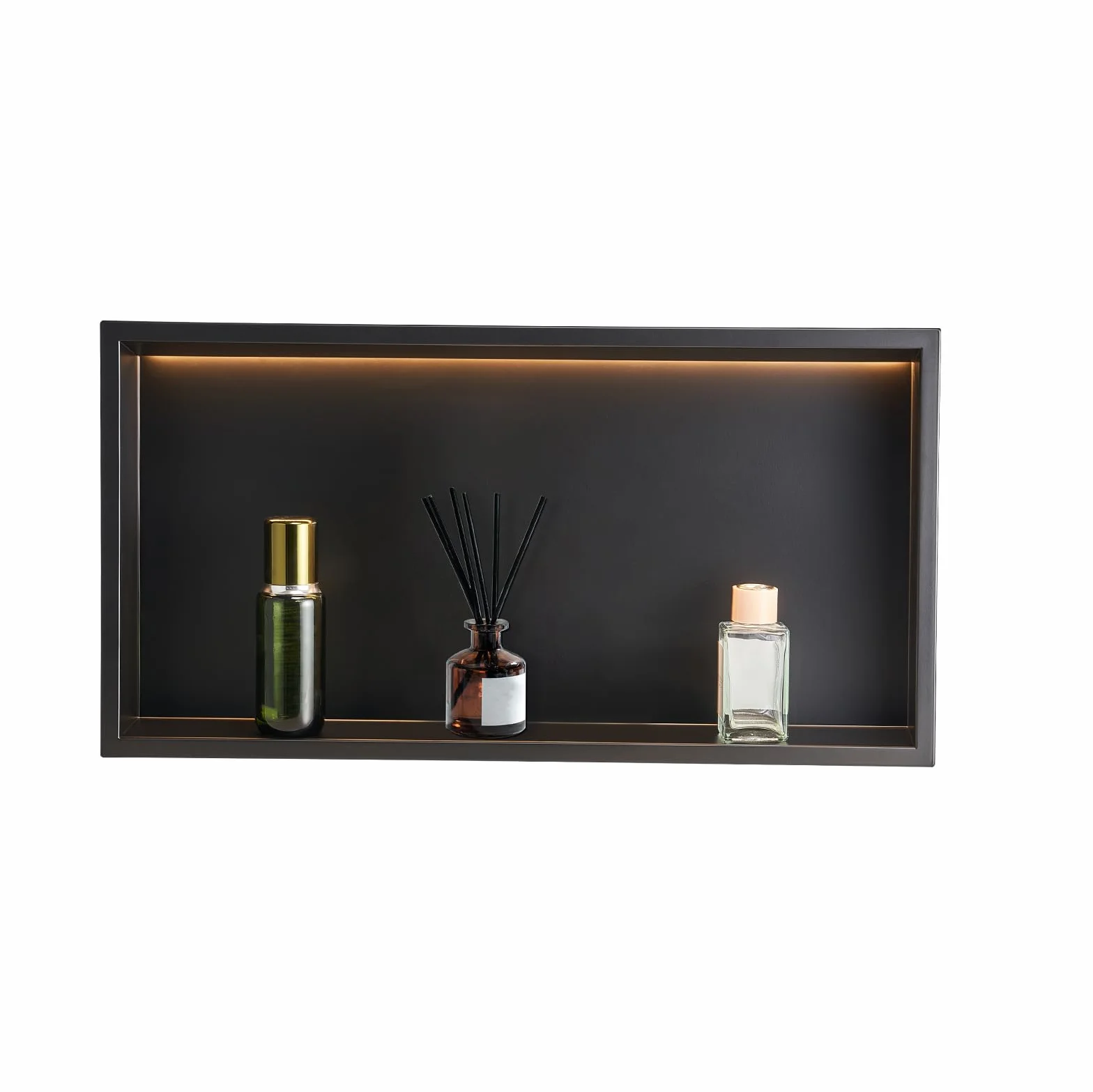 VEVOR Nicchia per Doccia 33x63.5x10.2 cm Acciaio Inossidabile da Incasso LED Striscia Porta Sapone Shampoo Impermeabile Nero