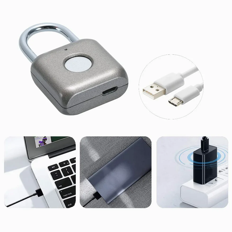 Lucchetto con impronta digitale eLinkSmart Lucchetto a combinazione Keyless Locker Lock per palestra, armadietto, zaino, valigia, bagagli, piccolo lucchetto da palestra in metallo P8 grigio