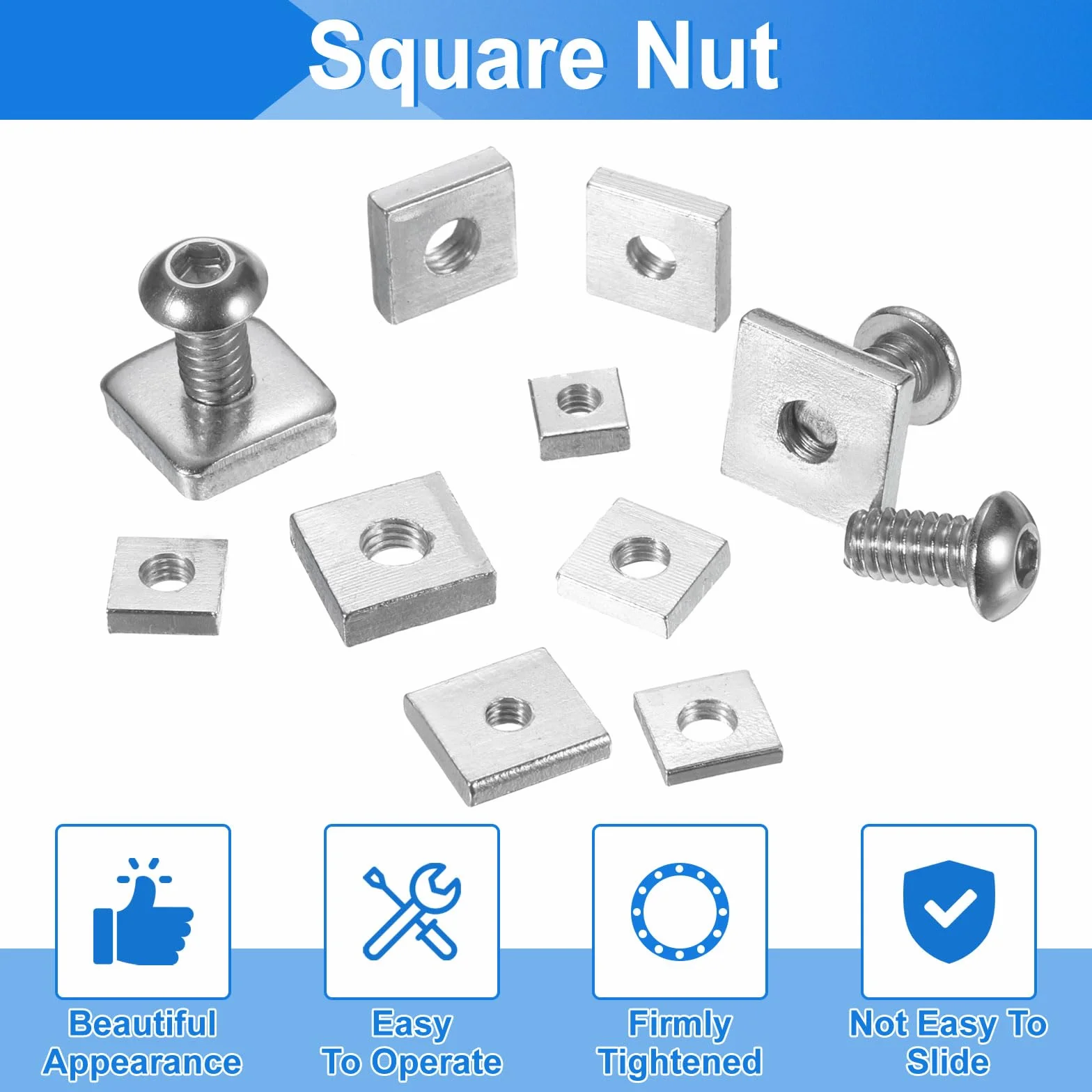 sourcing map Dadi Quadrati M6 x 14 mm x 4 mm Acciaio al Carbonio Zincato Filettatura Grossa