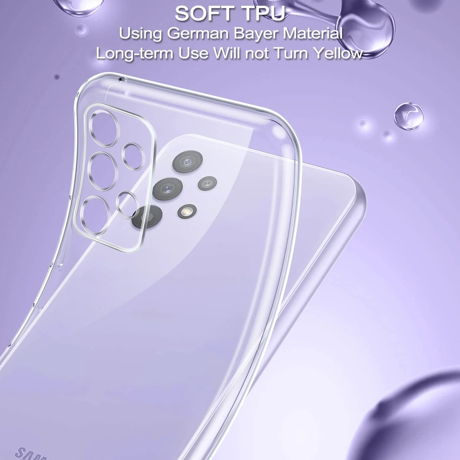 Phoona Cover per Samsung Galaxy A32 4G Custodia con 2 Pezzi Pellicola Vetro Temperato,Ultra Sottile Trasparente Silicone Protettiva Case per Samsung A32 4G Sottile Morbida Antiurto Cover