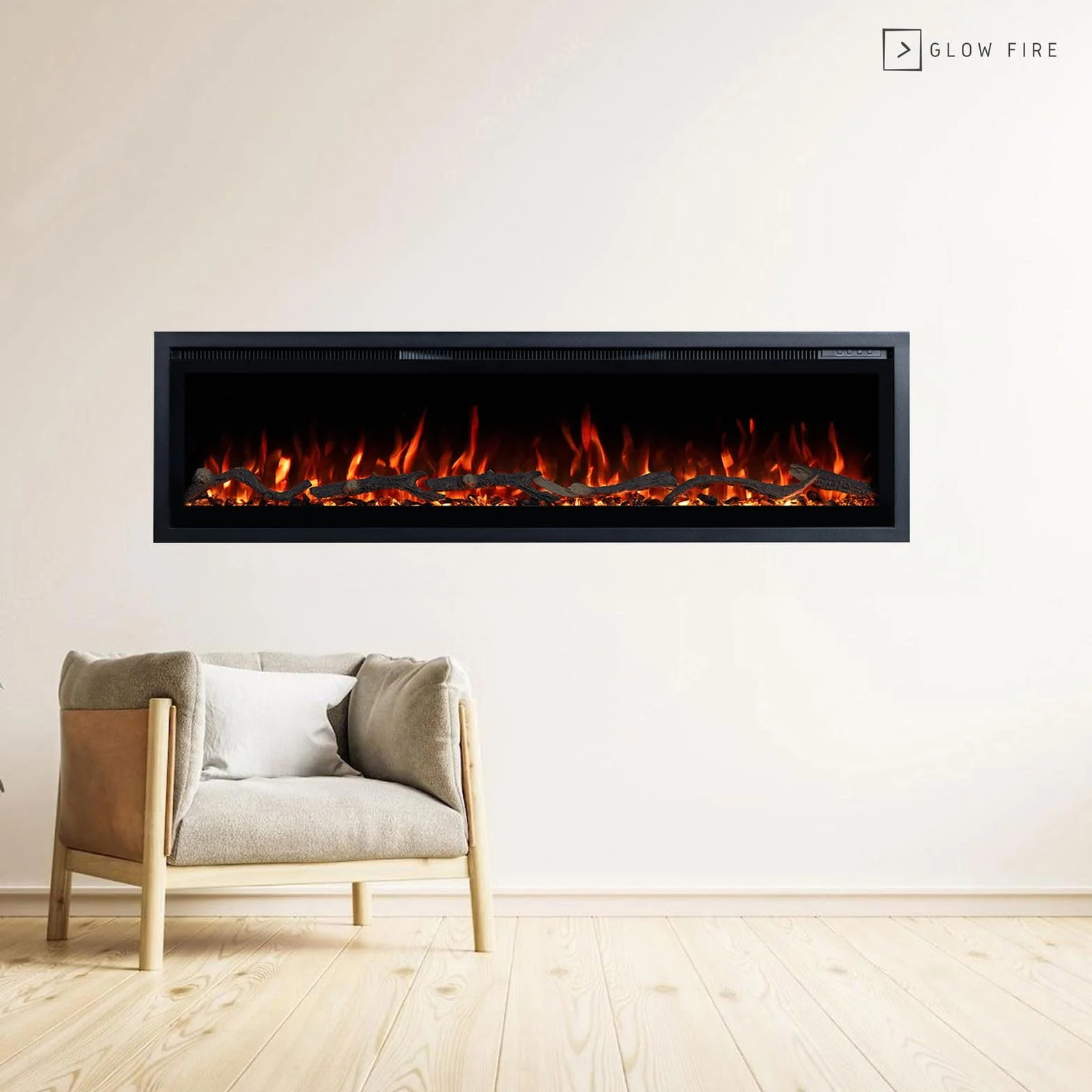 GLOW FIRE Camino elettrico Core 127 LED 3D, 1800 W, 127x35x12 cm, parete, controllo app