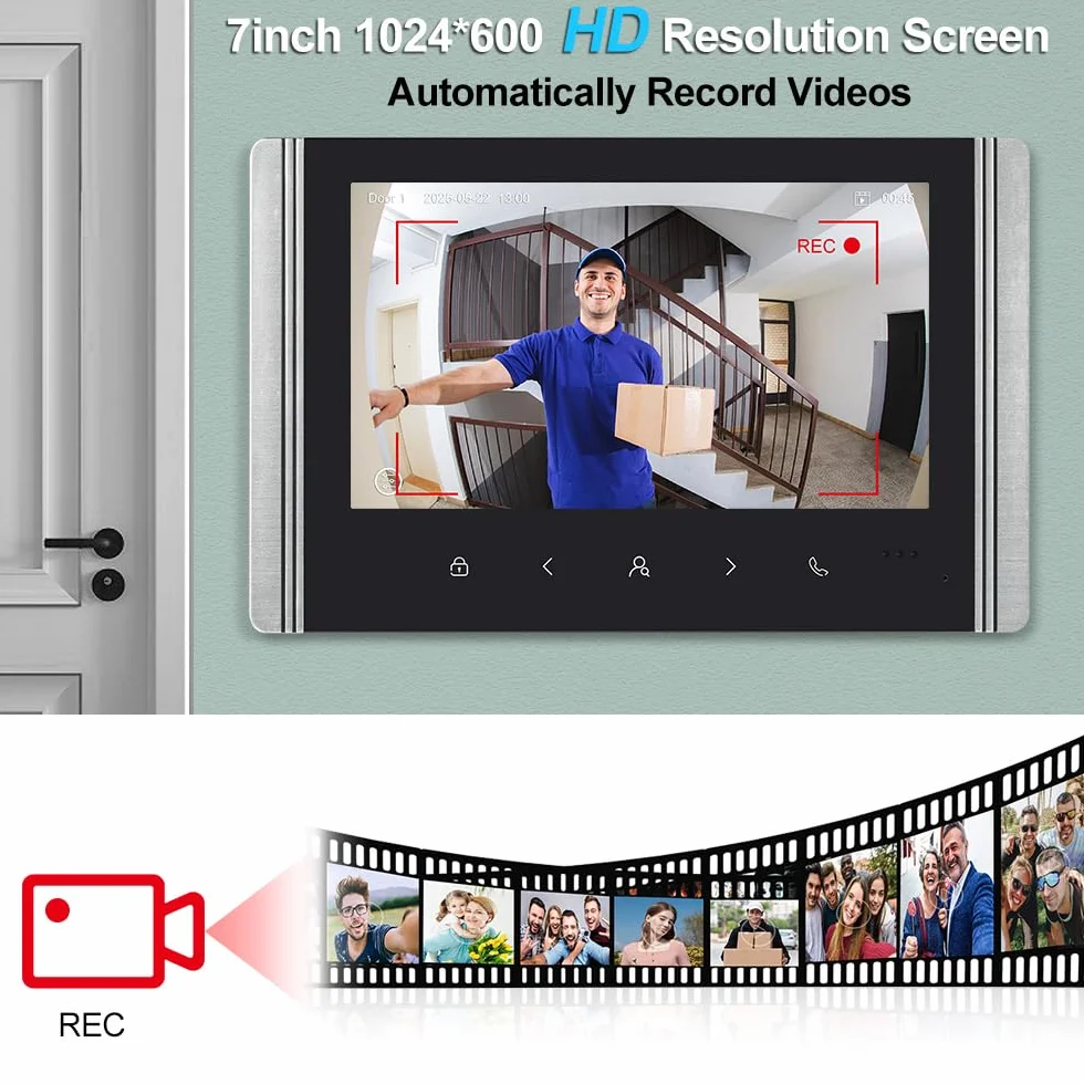 Sistema di Interfono Video per Casa WiFi 1080P HD con Telecamera Videocitofono da 7 Pollici, Schermo IPS, con 2 Monitor, Visione Notturna IR, Registrazione, Audio Bidirezionale, APP Tuya
